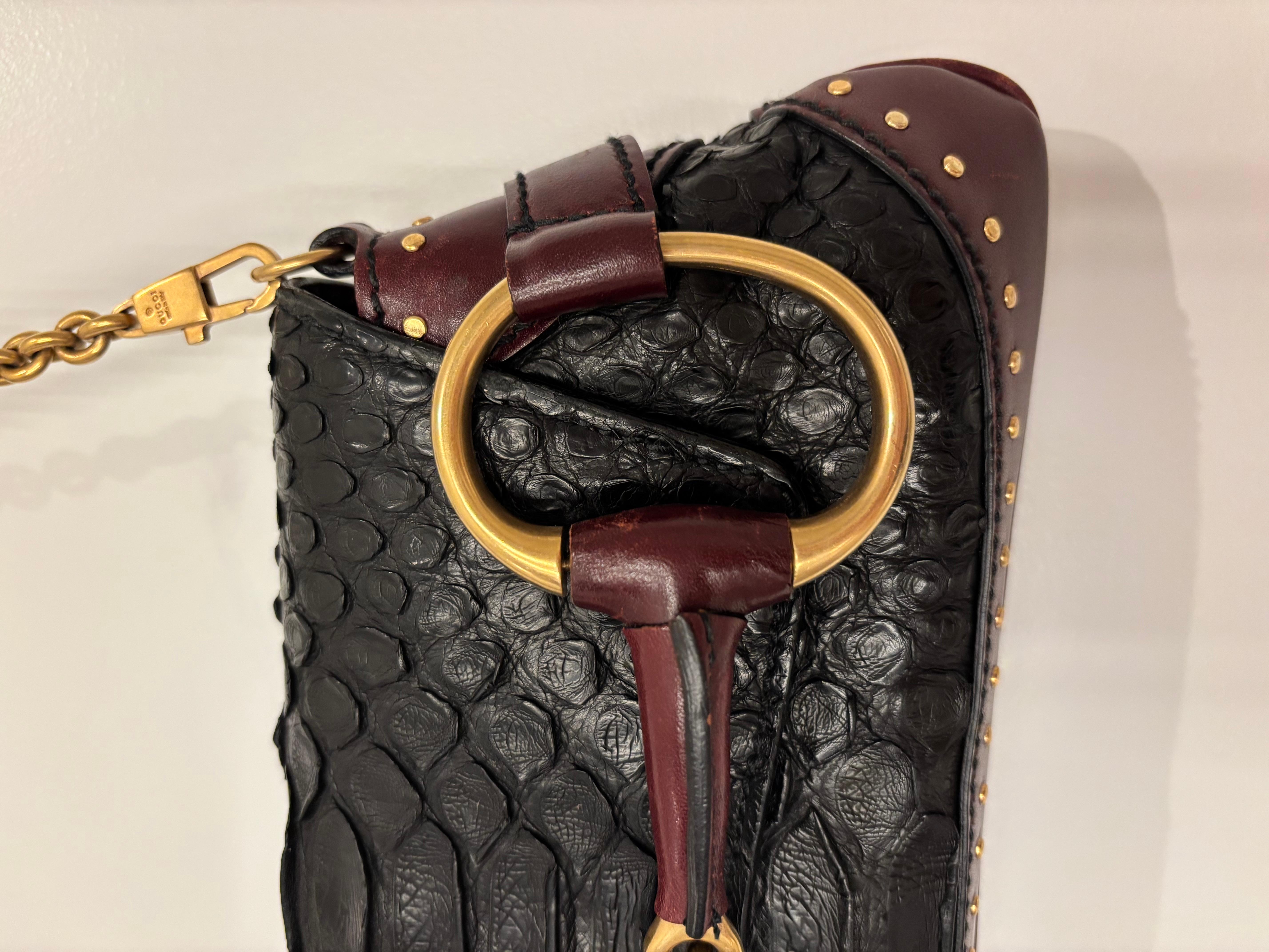 GUCCI by TOM FORD 2003 vintage snake embossed leather bag horsebit chain 2