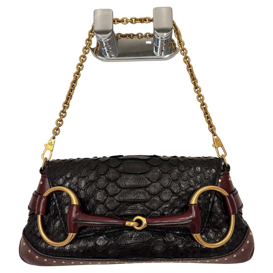 gucci vintage gold python horsebit hobo bag for sale... GUCCI by TOM FORD 2003 Vintage Runway Horsebit Ostrich Handbag For Sale ...