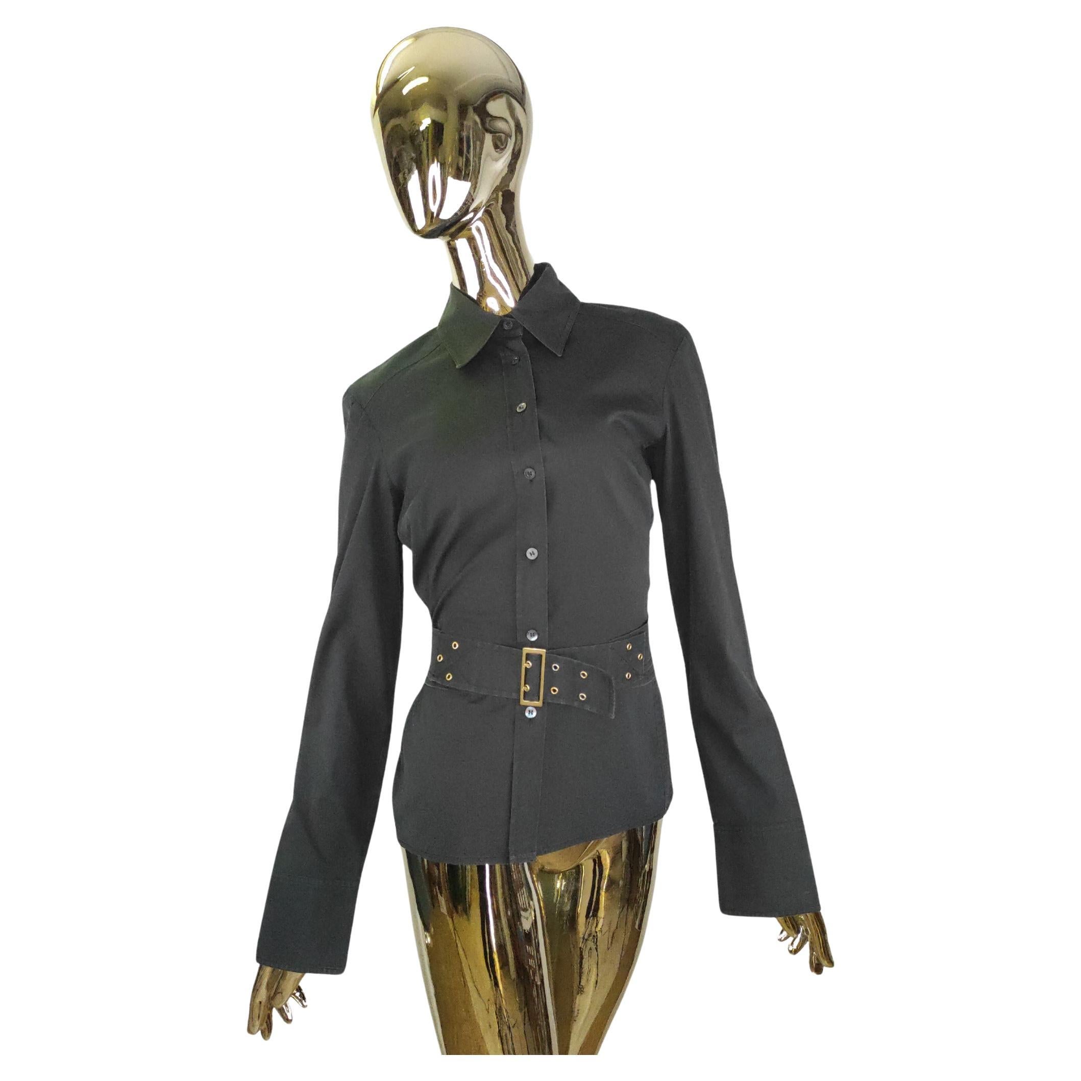 Gucci by Tom Ford 2004 black corset belted shirt For Sale