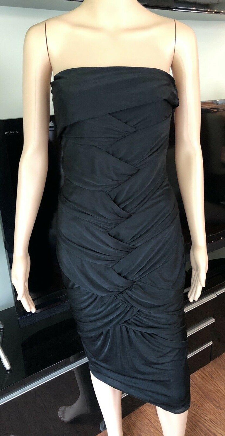 Gucci by Tom Ford 2004 Black Strapless Ruched Dress at 1stDibs