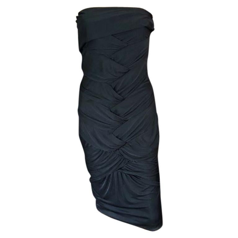 Gucci by Tom Ford 2004 Black Strapless Ruched Dress at 1stDibs