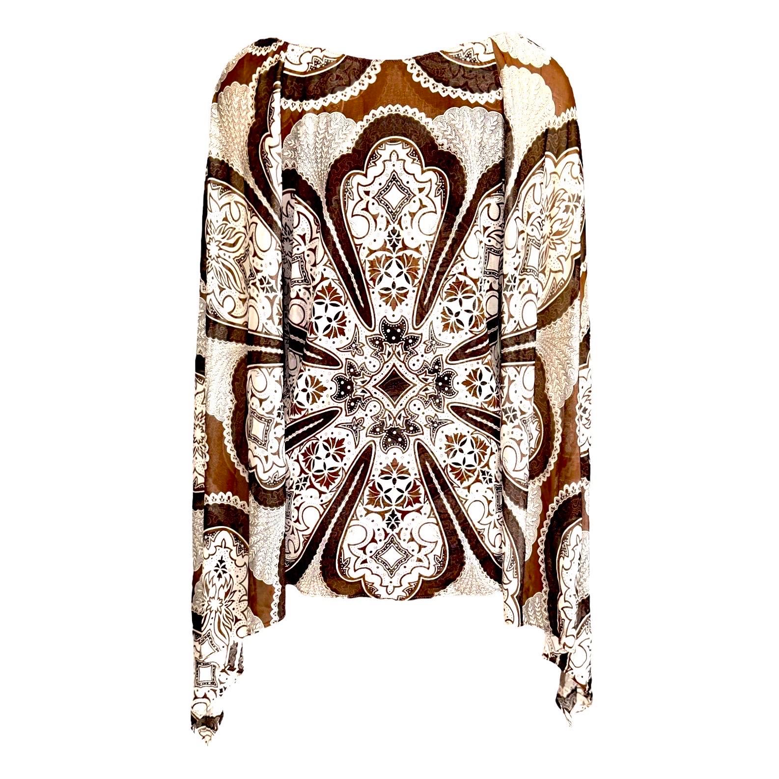 Beige GUCCI by Tom Ford 2004 Cruise Paisley Print Cover Up Micro Dress Top Tunic For Sale