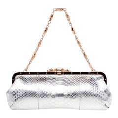 GUCCI by Tom Ford 2004 Exotic Silver Dragon Encrusted Crystal Bag Clutch Bamboo