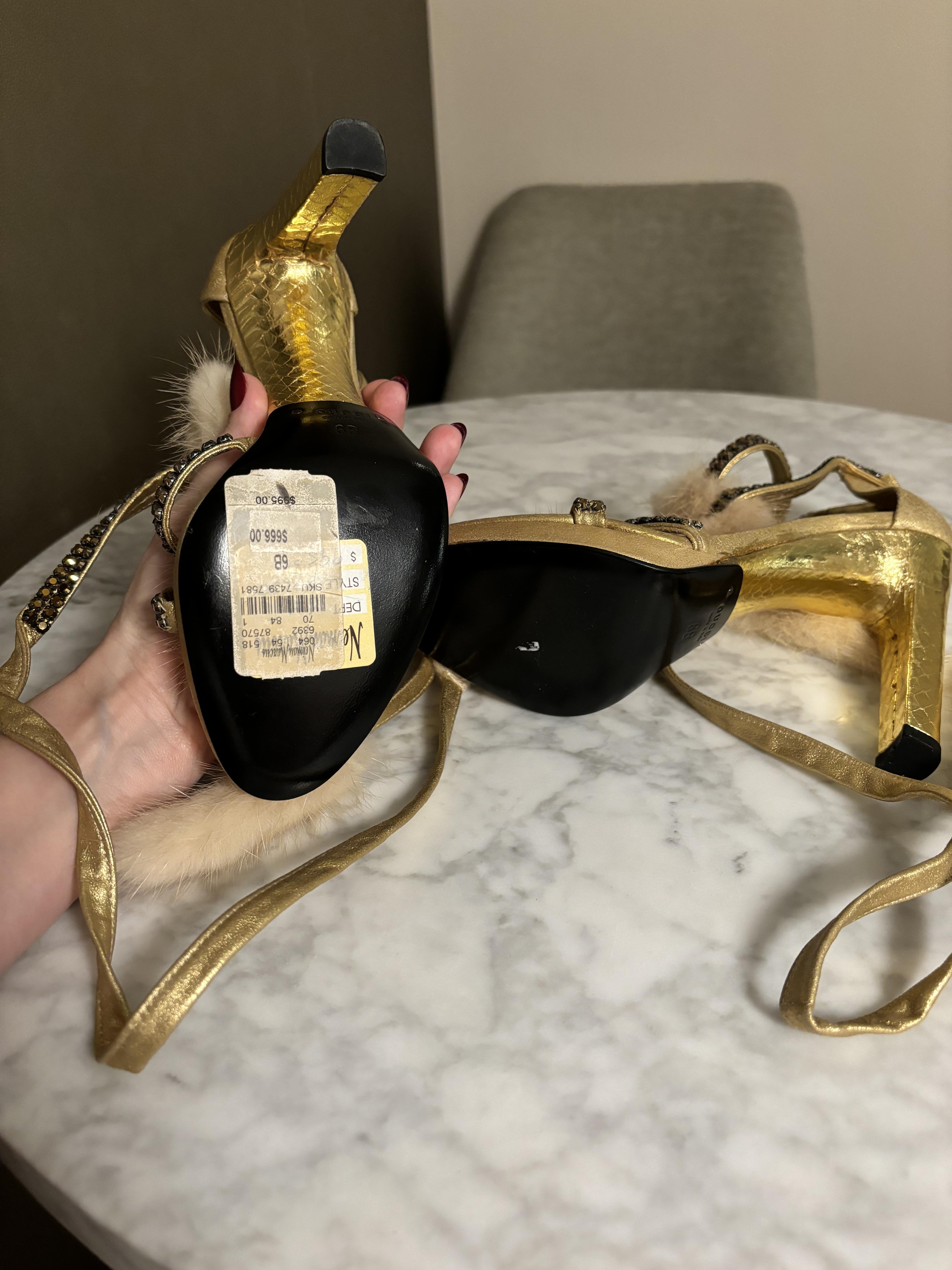 Brown GUCCI by TOM FORD 2004 Vintage Runway Gold Mink Fur Sandals
