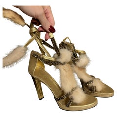 GUCCI by TOM FORD 2004 Vintage Runway Gold Mink Fur Sandals