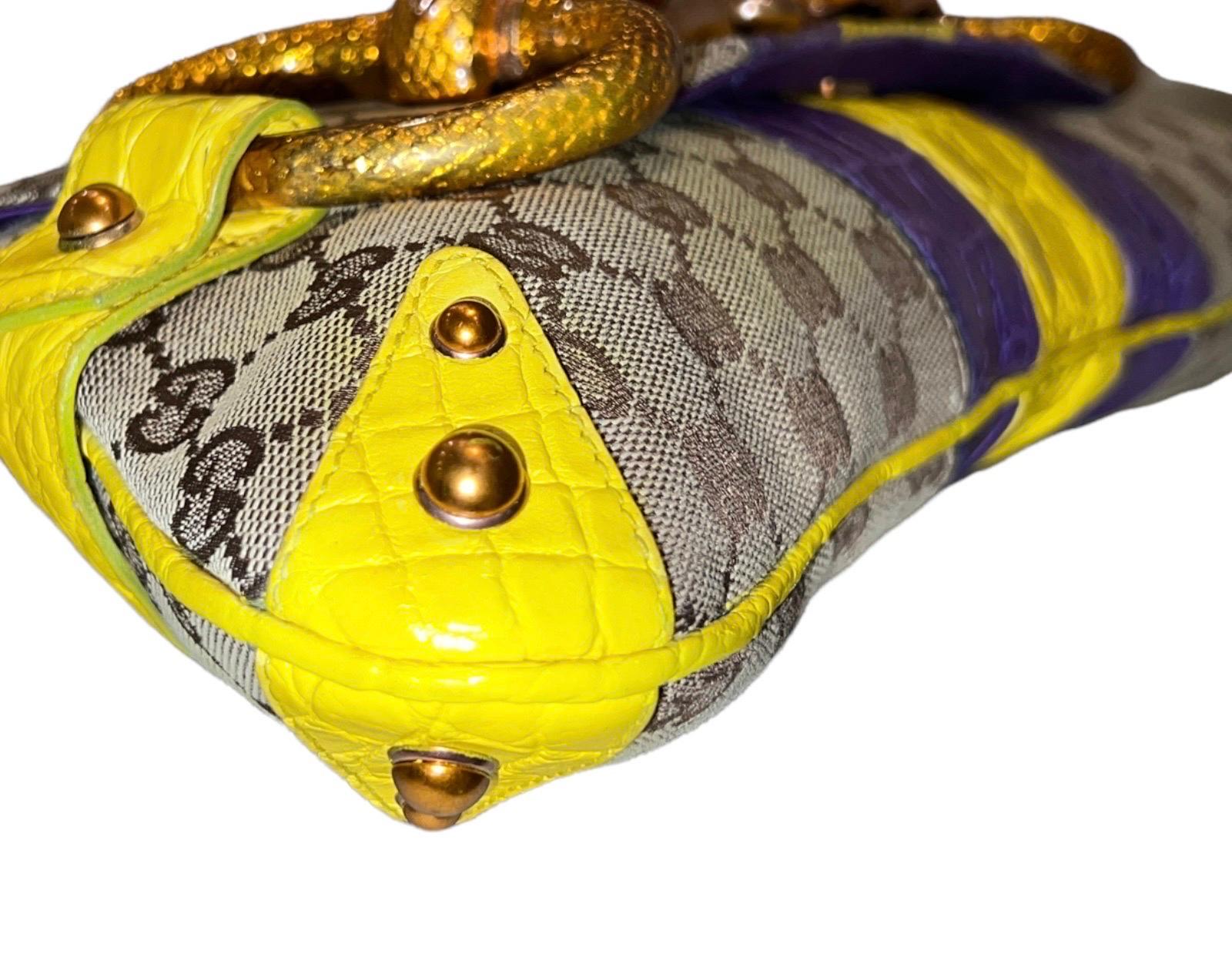 Gucci by Tom Ford 2004 XL Monogram Jeweled Snake Head Horsebit Bamboo Clutch Bag 3