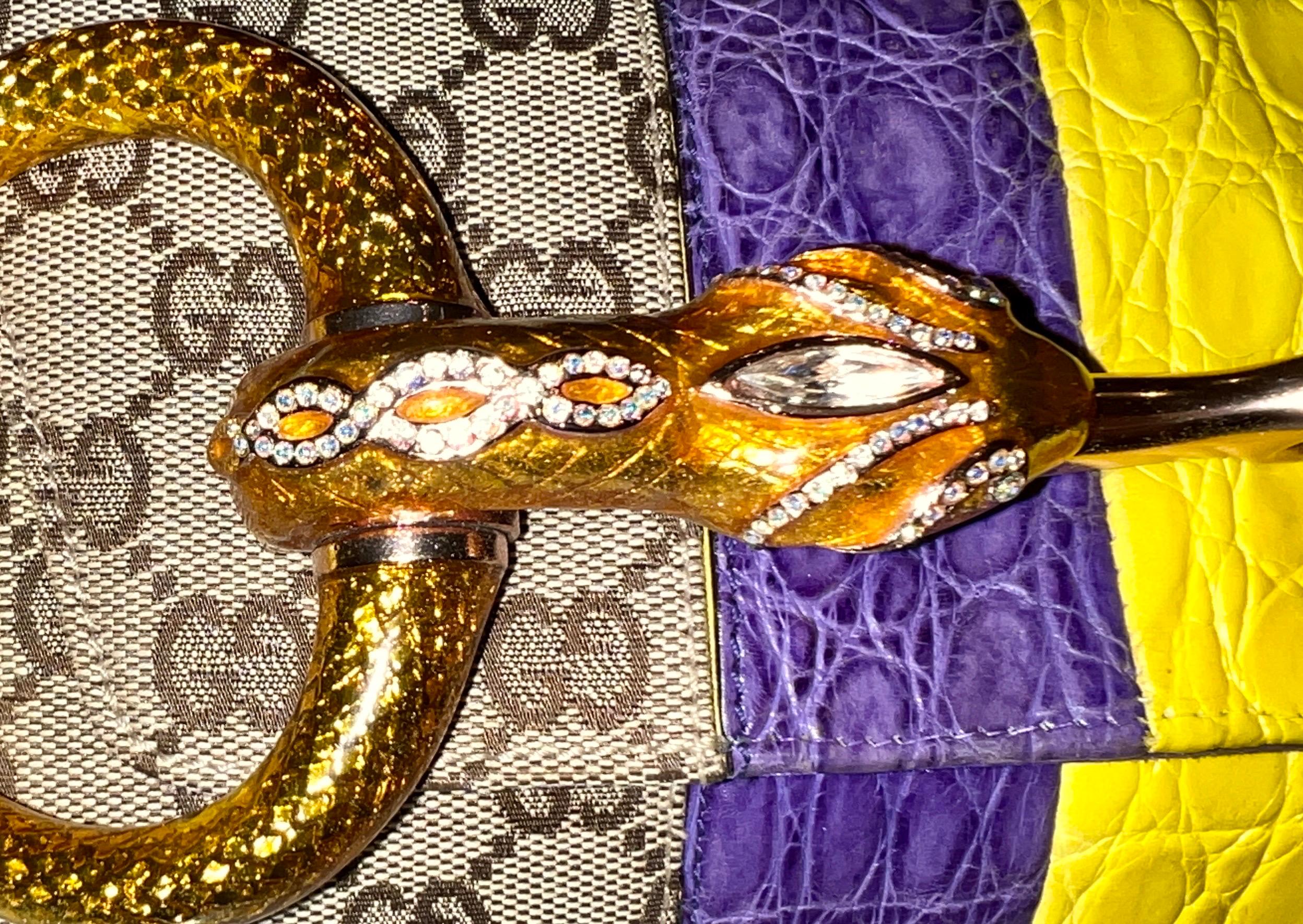 Gucci by Tom Ford 2004 XL Monogram Jeweled Snake Head Horsebit Bamboo Clutch Bag 4