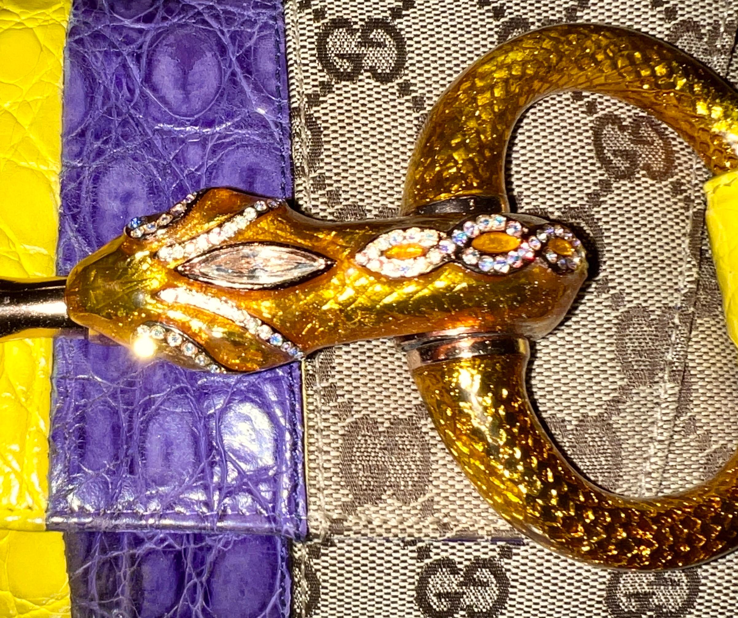 Gucci by Tom Ford 2004 XL Monogram Jeweled Snake Head Horsebit Bamboo Clutch Bag 6