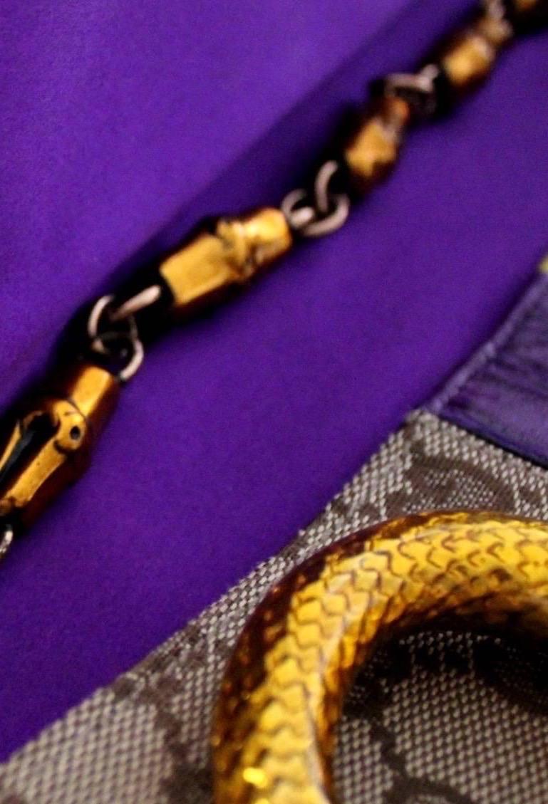 Gucci by Tom Ford 2004 XL Monogram Jeweled Snake Head Horsebit Bamboo Clutch Bag 7