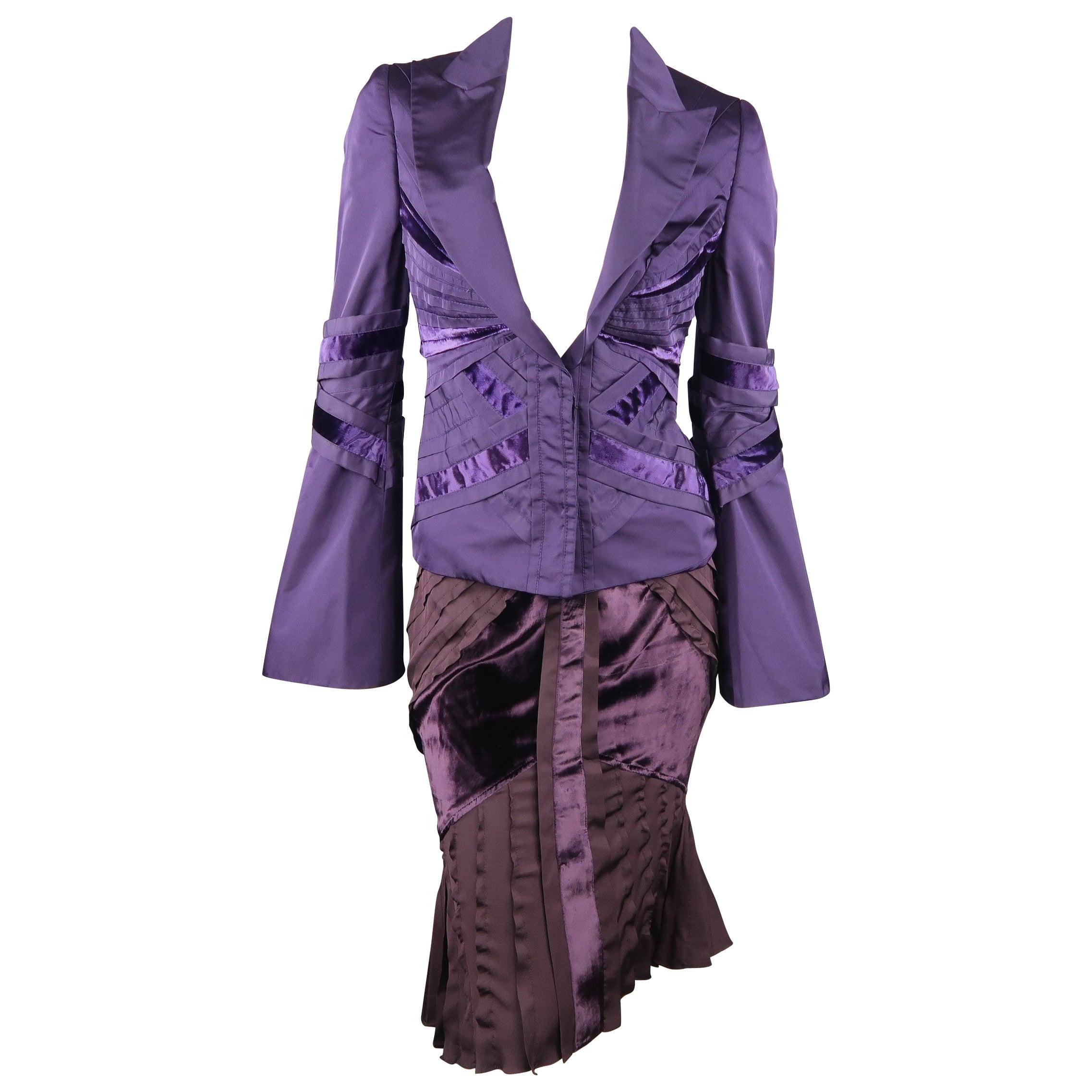 GUCCI by TOM FORD 4 Purple Silk Velvet Fall 2004 Final Collection Skirt Suit