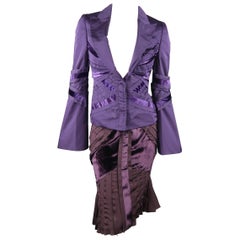 GUCCI by TOM FORD 4 Purple Silk Velvet Fall 2004 Final Collection Skirt Suit