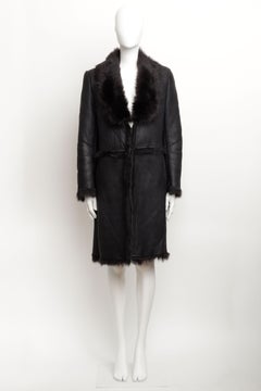Gucci by Tom Ford A/W 1996 Runway Coat in Black Nubuck Leather and Shearling