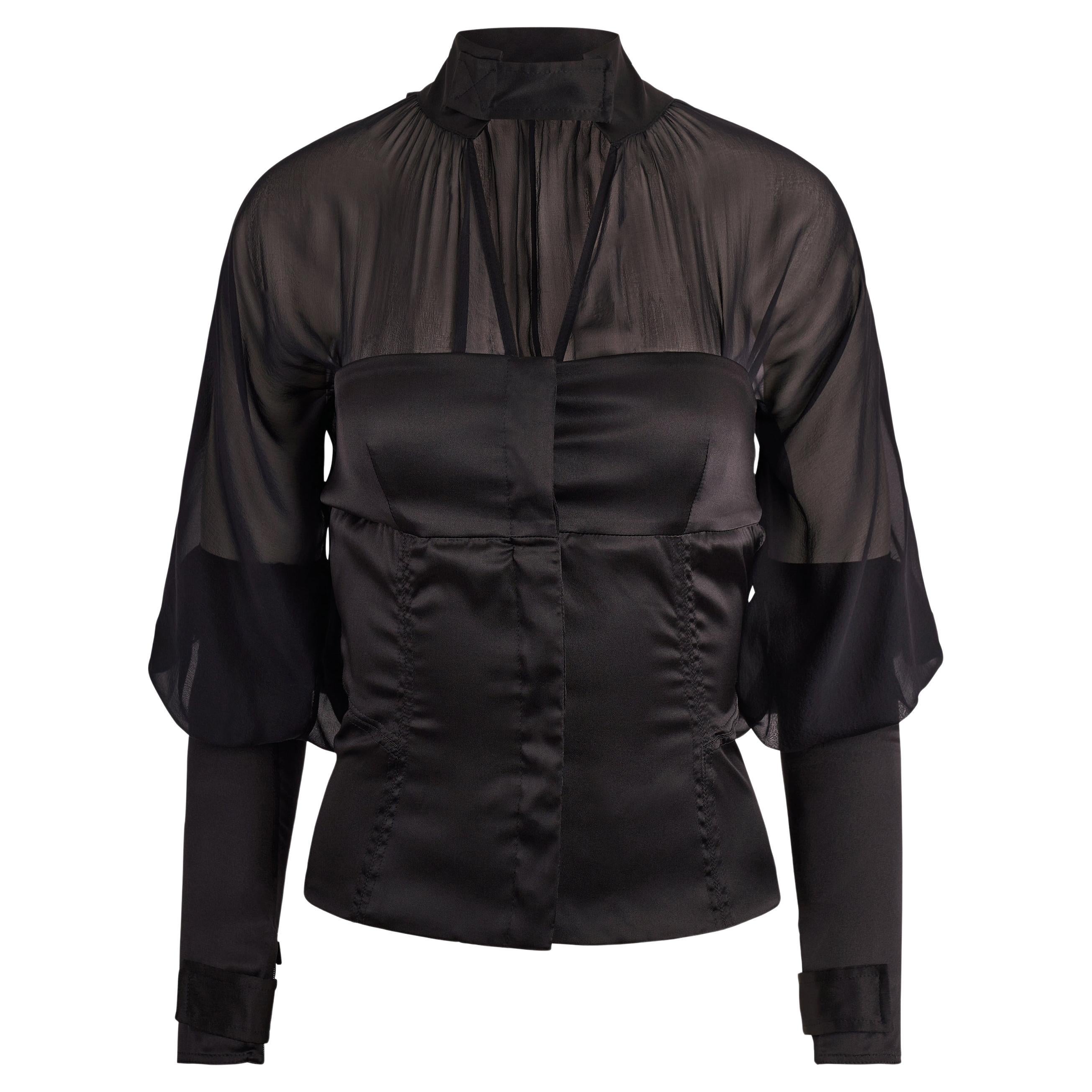 Gucci by Tom Ford A/I 2003 Camicetta nera in seta trasparente