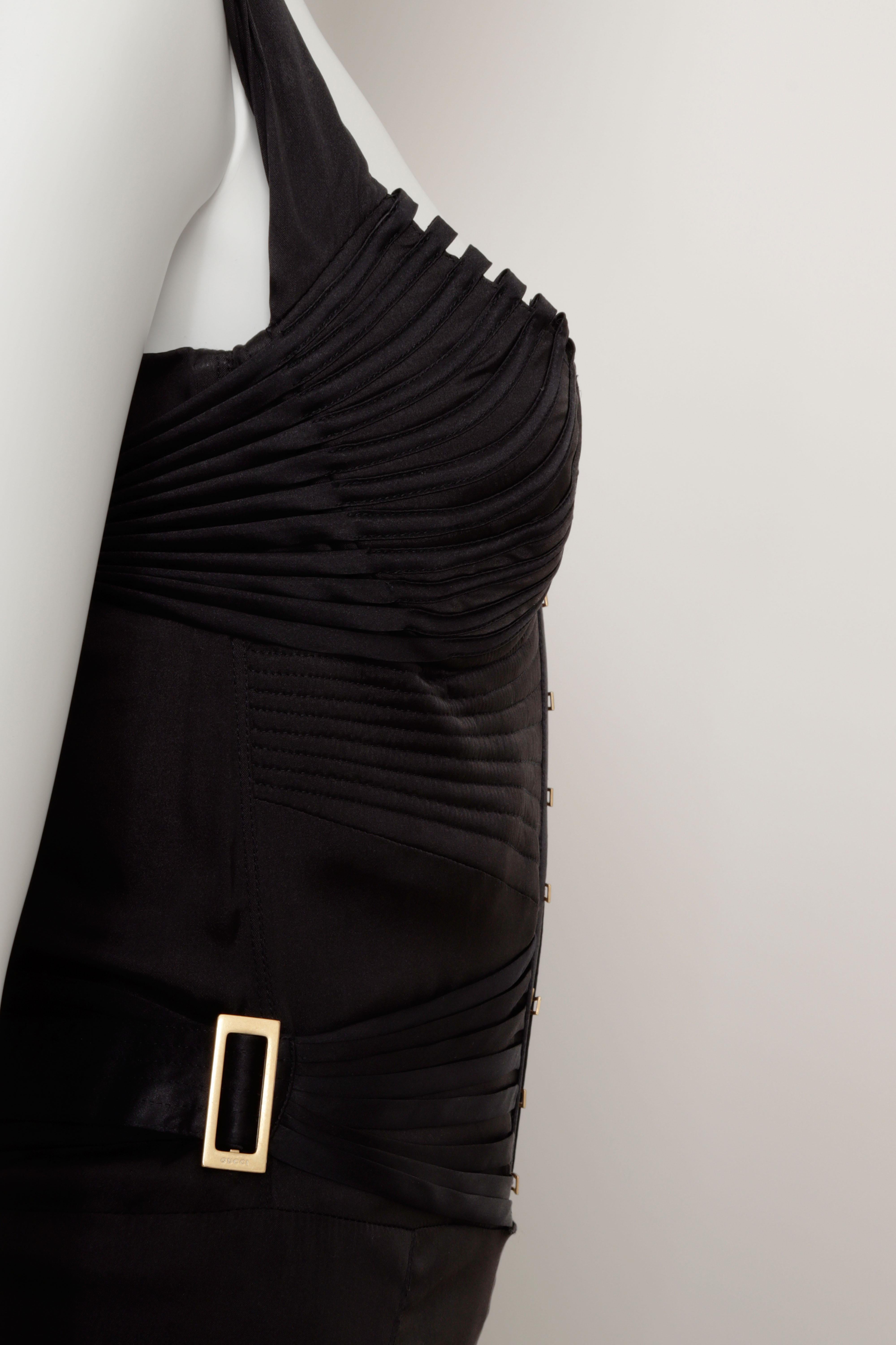Abito Corsetto Gucci by Tom Ford A/I 2003 in seta nera elasticizzata in vendita 4