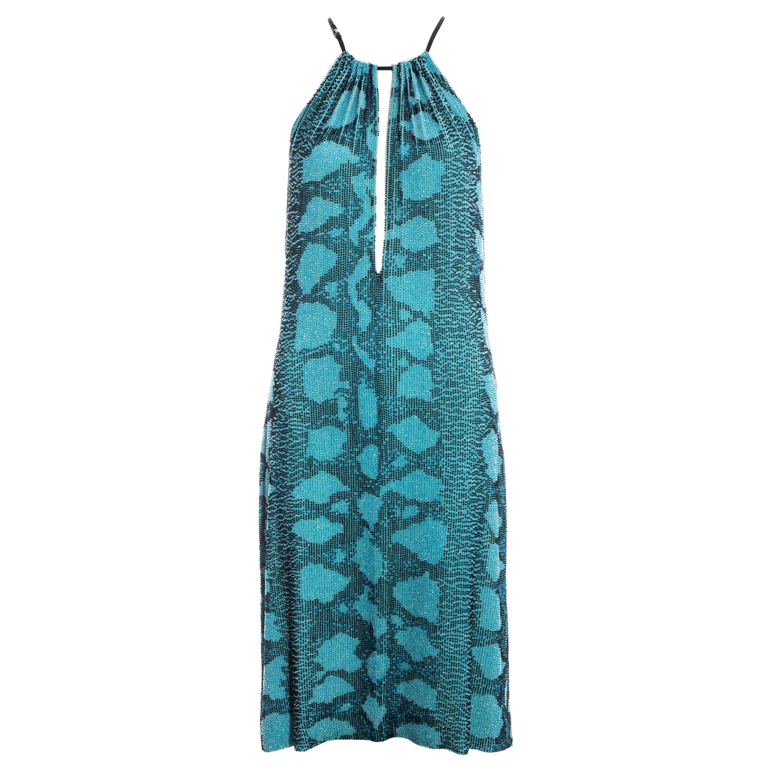 Gucci by Tom Ford aquablaues Abendkleid mit Perlen, Frühjahr/Sommer 2000 im Angebot