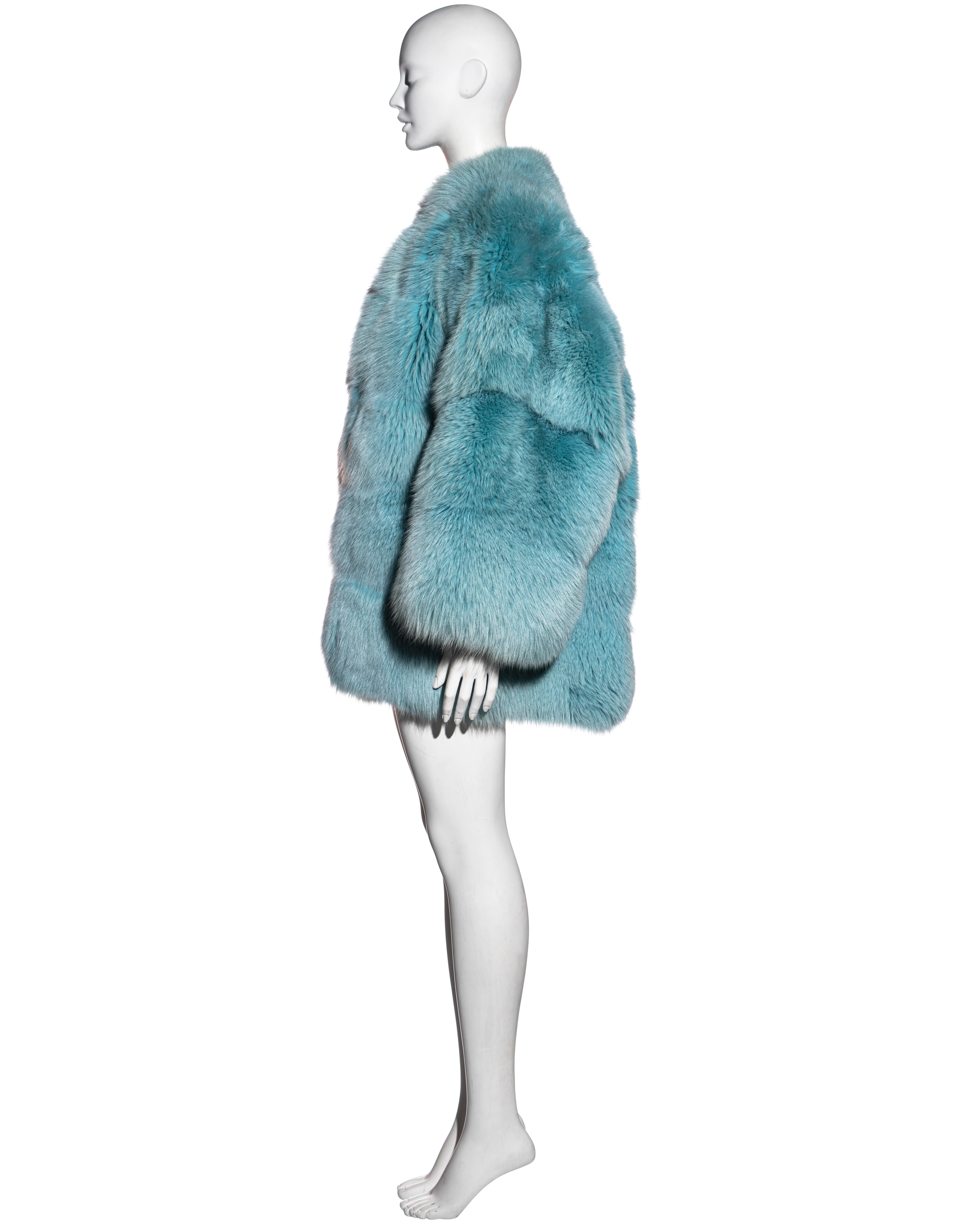 Blue Gucci by Tom Ford aqua blue fox fur oversized coat, fw 1997