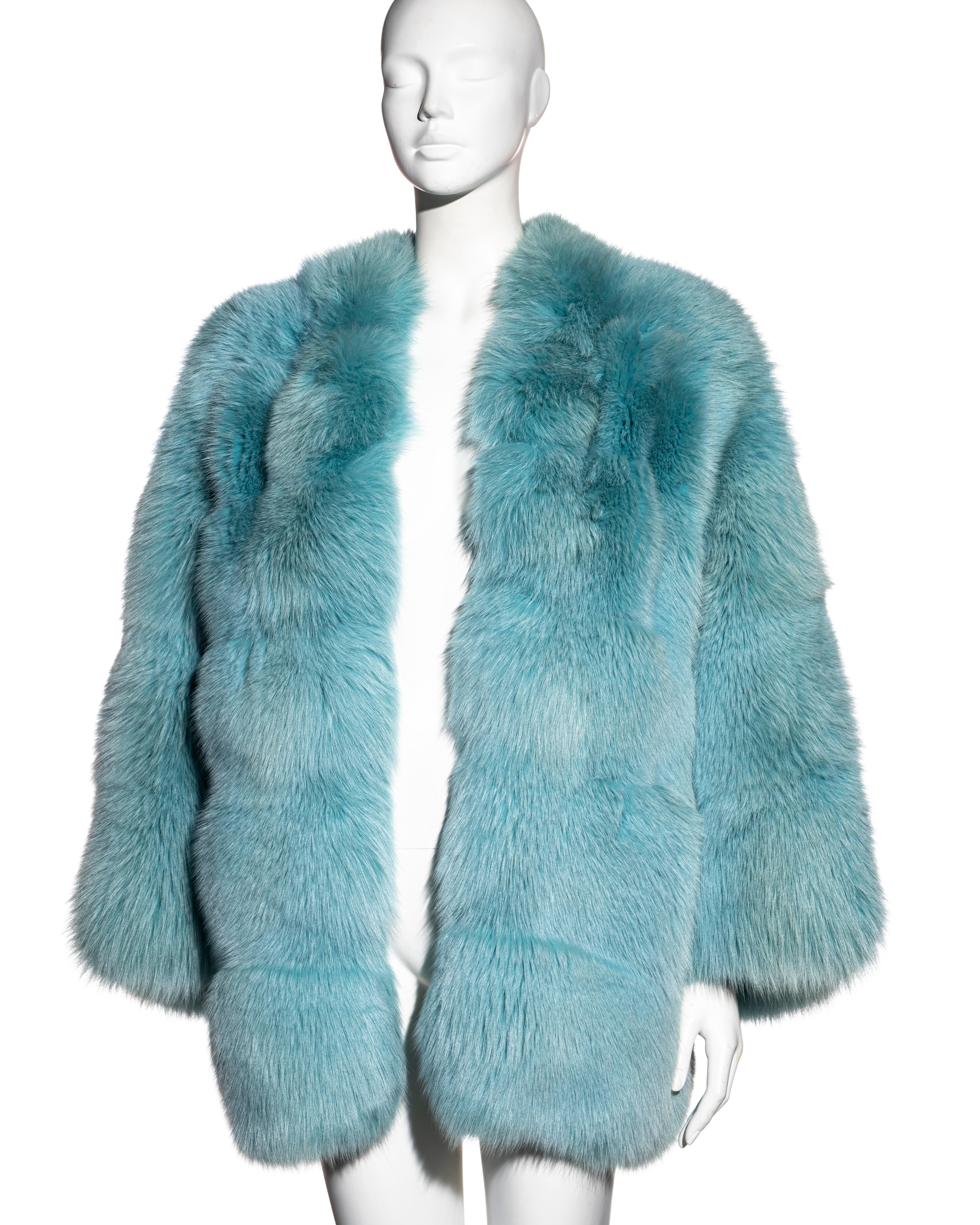 Gucci by Tom Ford aqua blue fox fur oversized coat, fw 1997 1