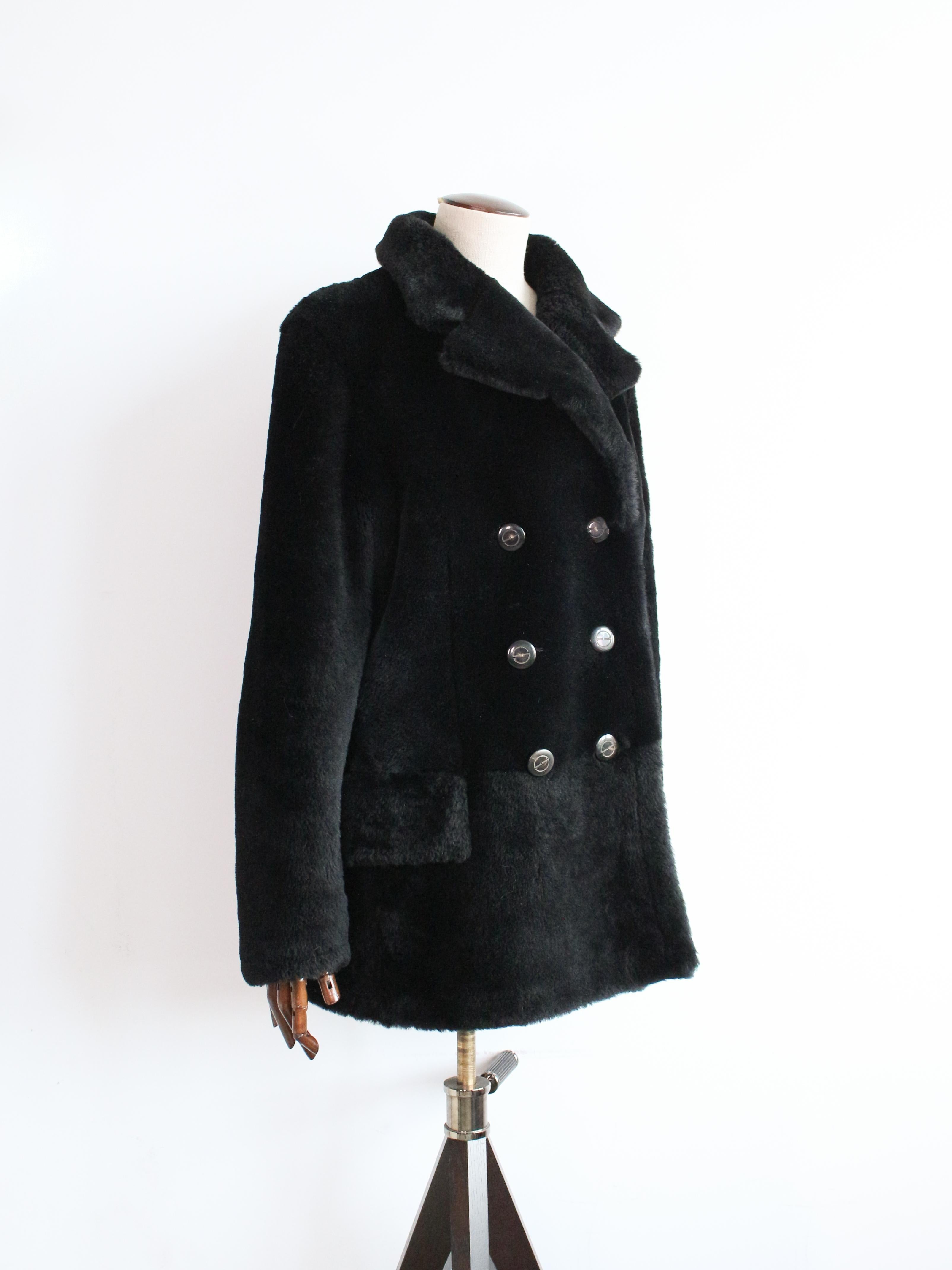 Nero Gucci by Tom Ford Autunno/Inverno 1995 Kate Moss Cappotto doppio petto in shearling in vendita