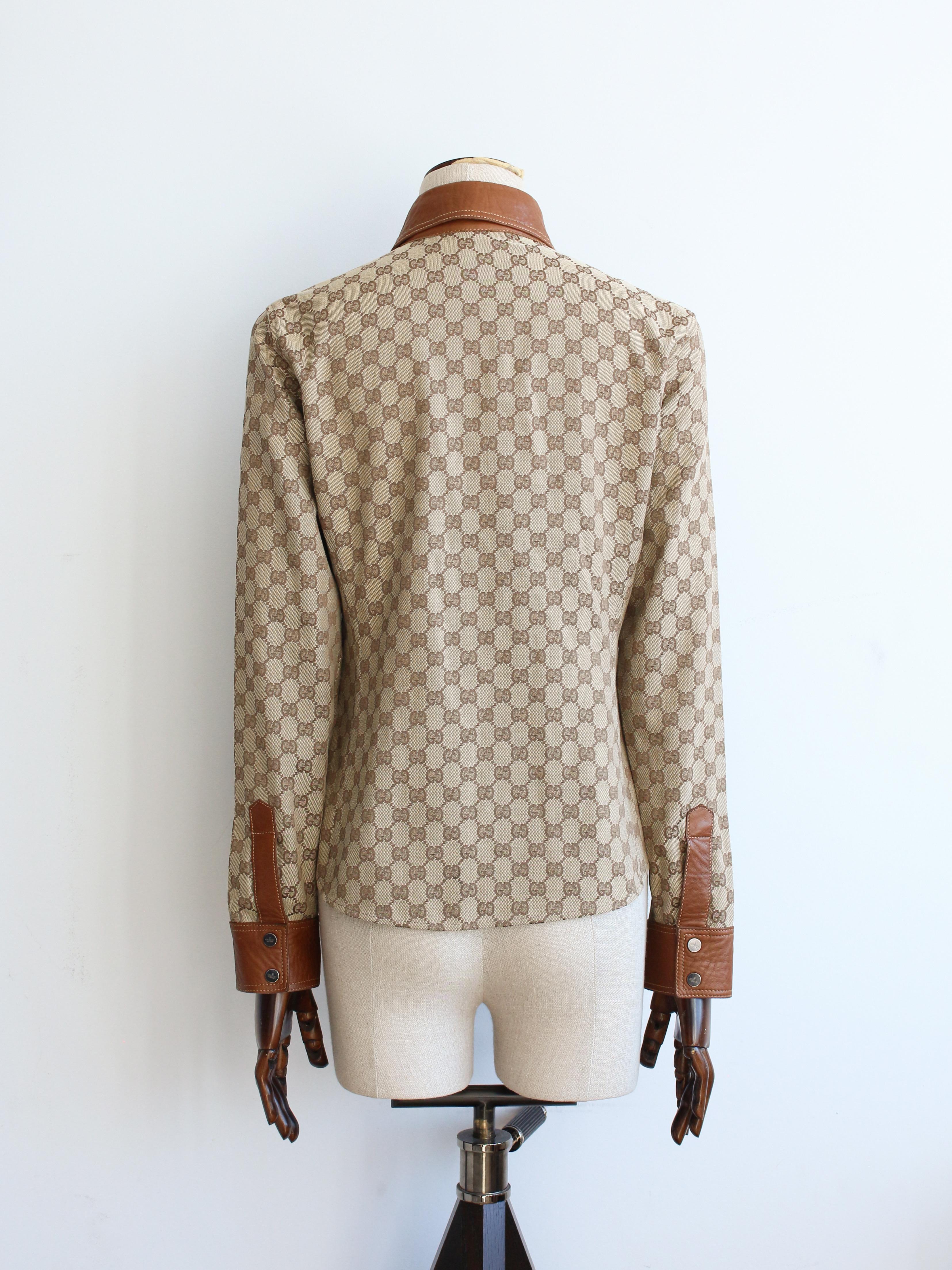 Brown Gucci by Tom Ford Autumn/Winter 2000 Canvas & Leather Monogram Shirt