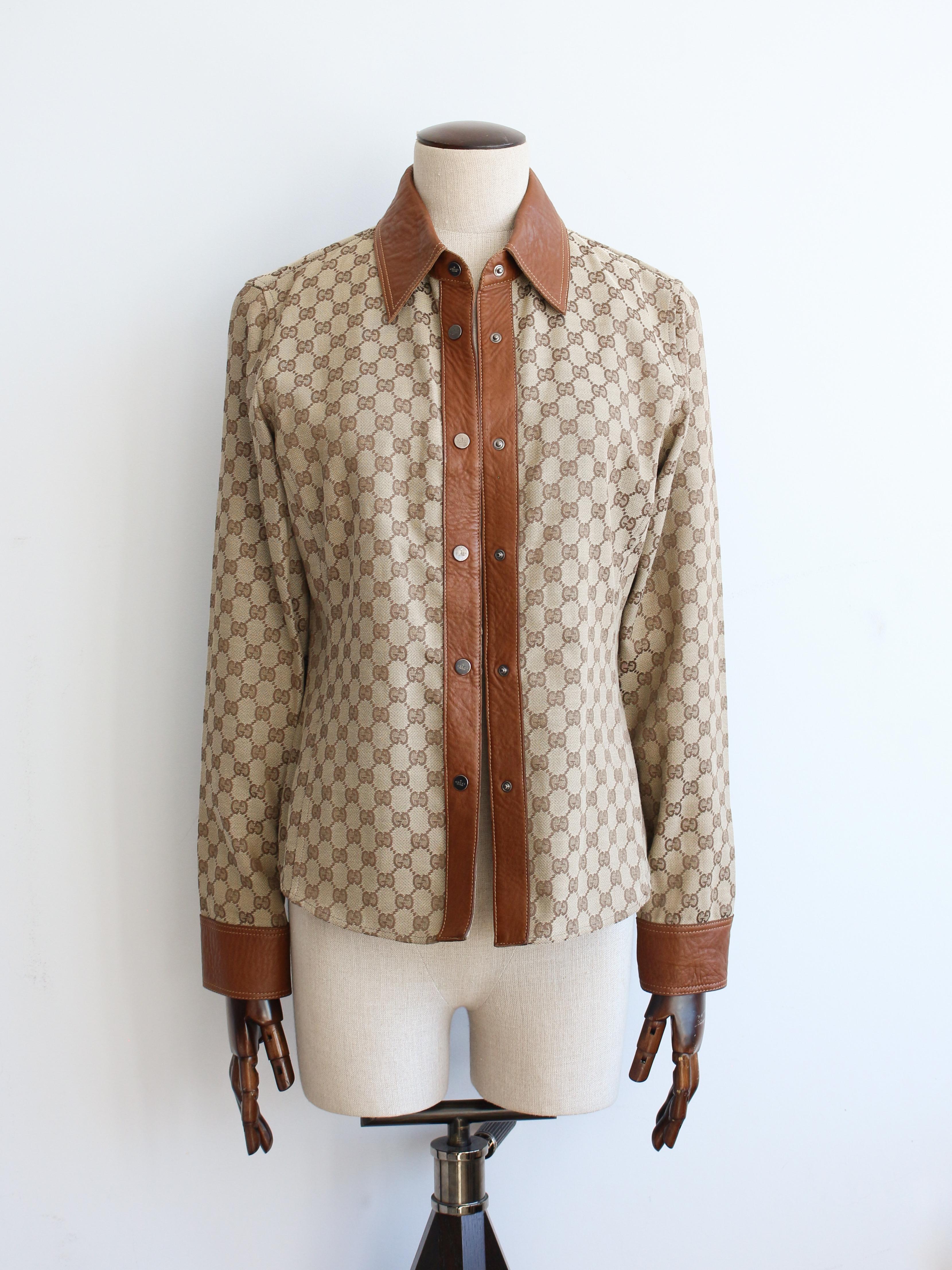 Gucci by Tom Ford Autumn/Winter 2000 Canvas & Leather Monogram Shirt In Good Condition In Manchester, GB