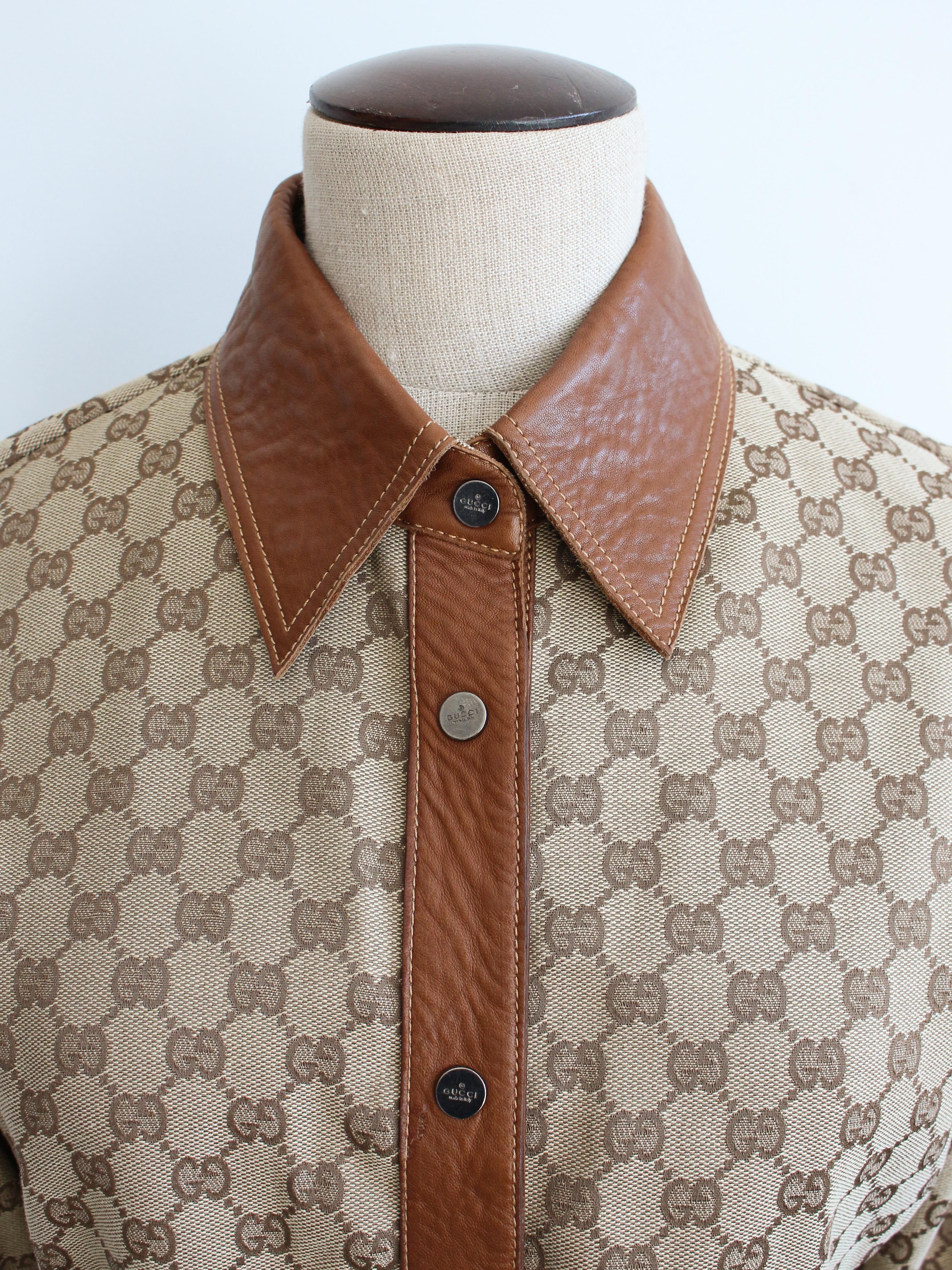 Gucci by Tom Ford Autumn/Winter 2000 Canvas & Leather Monogram Shirt 1