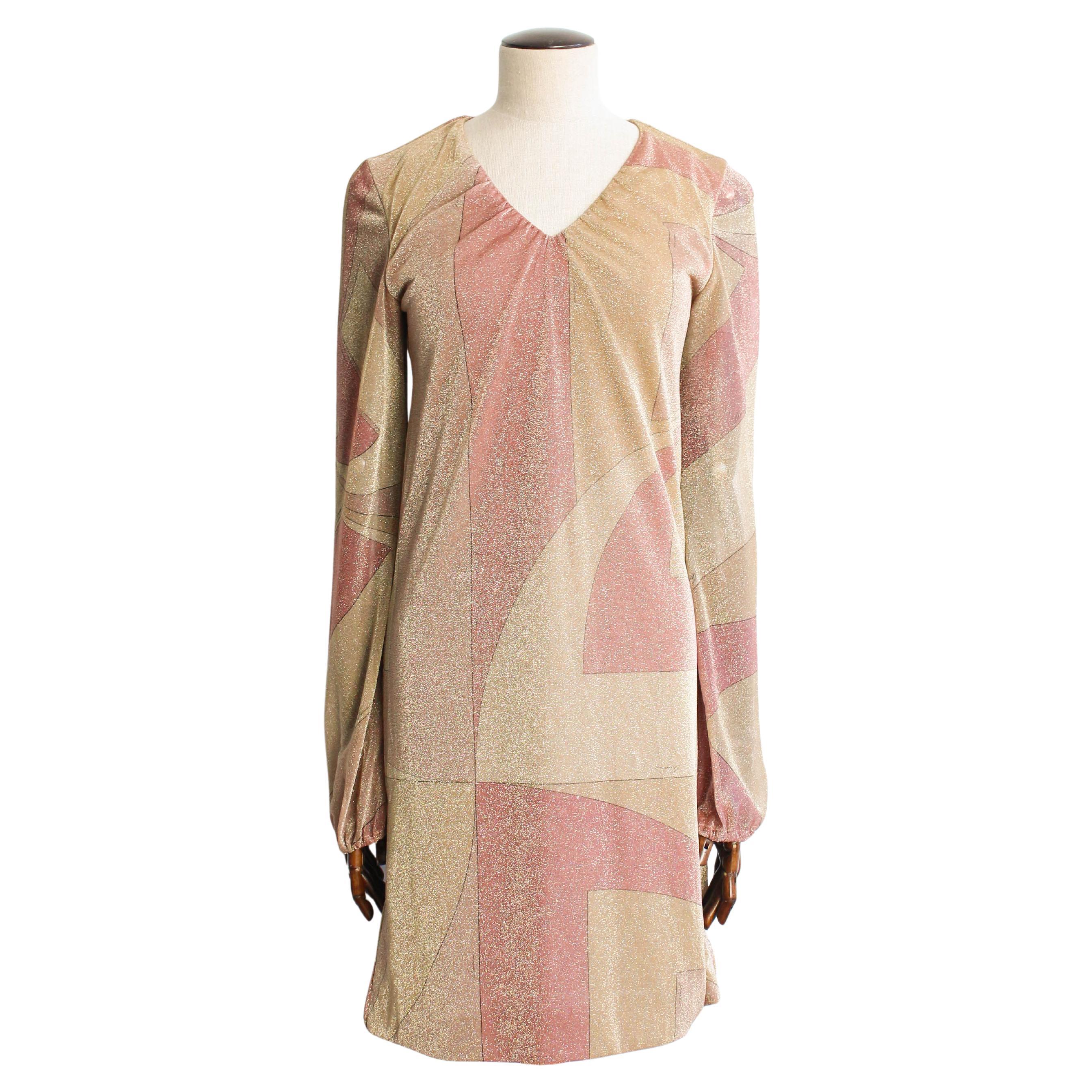 Gucci by Tom Ford Autumn/Winter 2000 Runway Gold and Pink Lurex Geometric Dress en venta