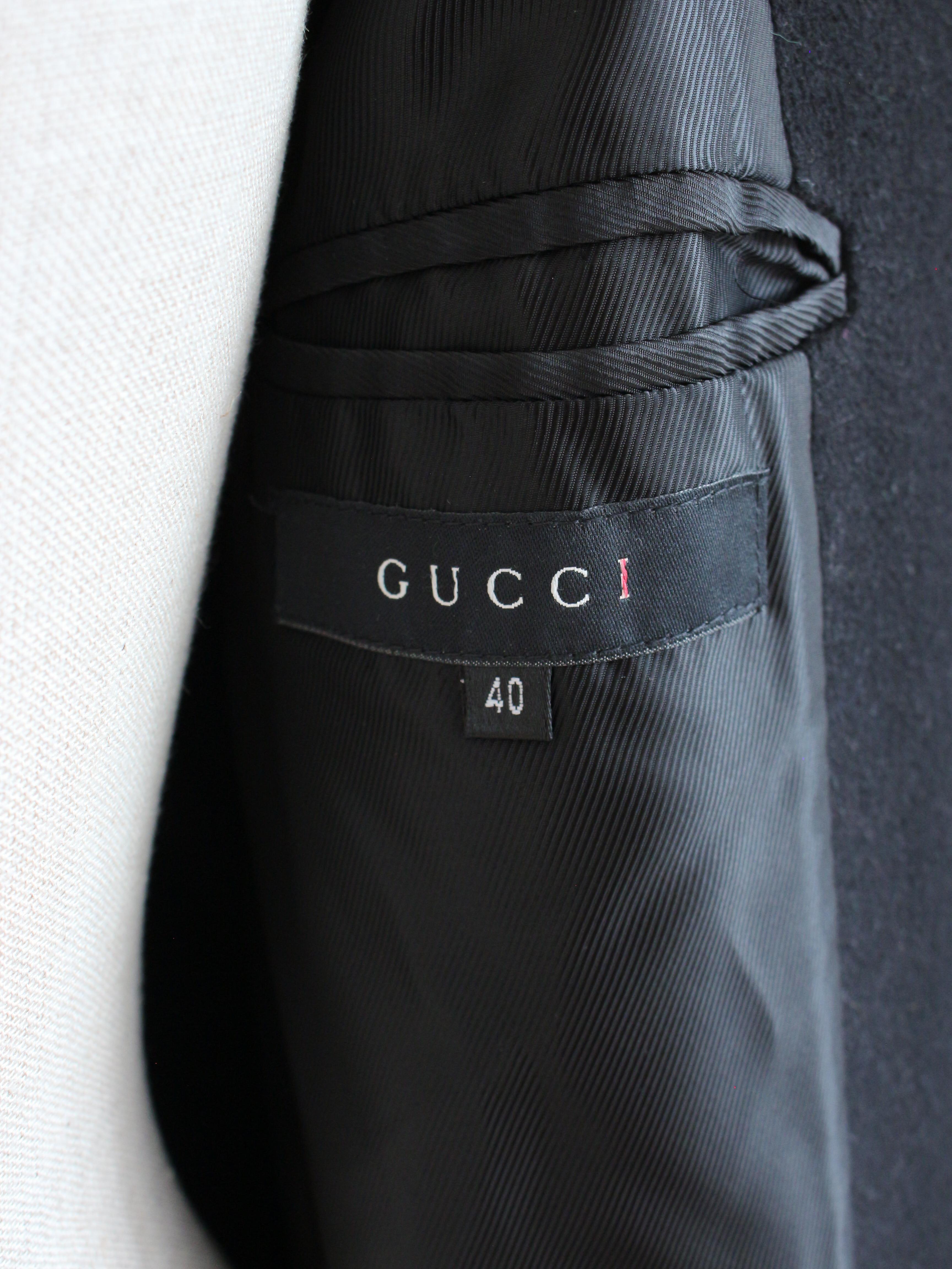 Gucci by Tom Ford Autunno/Inverno 2001 Cappotto nero in lana e cashmere con zip in vendita 9