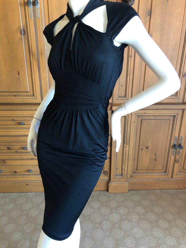 Gucci by Tom Ford Backless Black Pintucked Keyhole Dress XS For Sale at ...