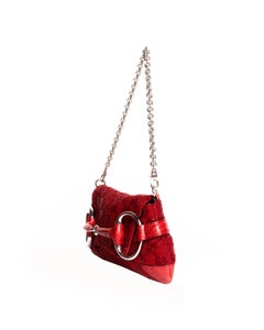 Gucci by Tom Ford Beaded GG Red Horsebit Convertible Chain Clutch Lizard