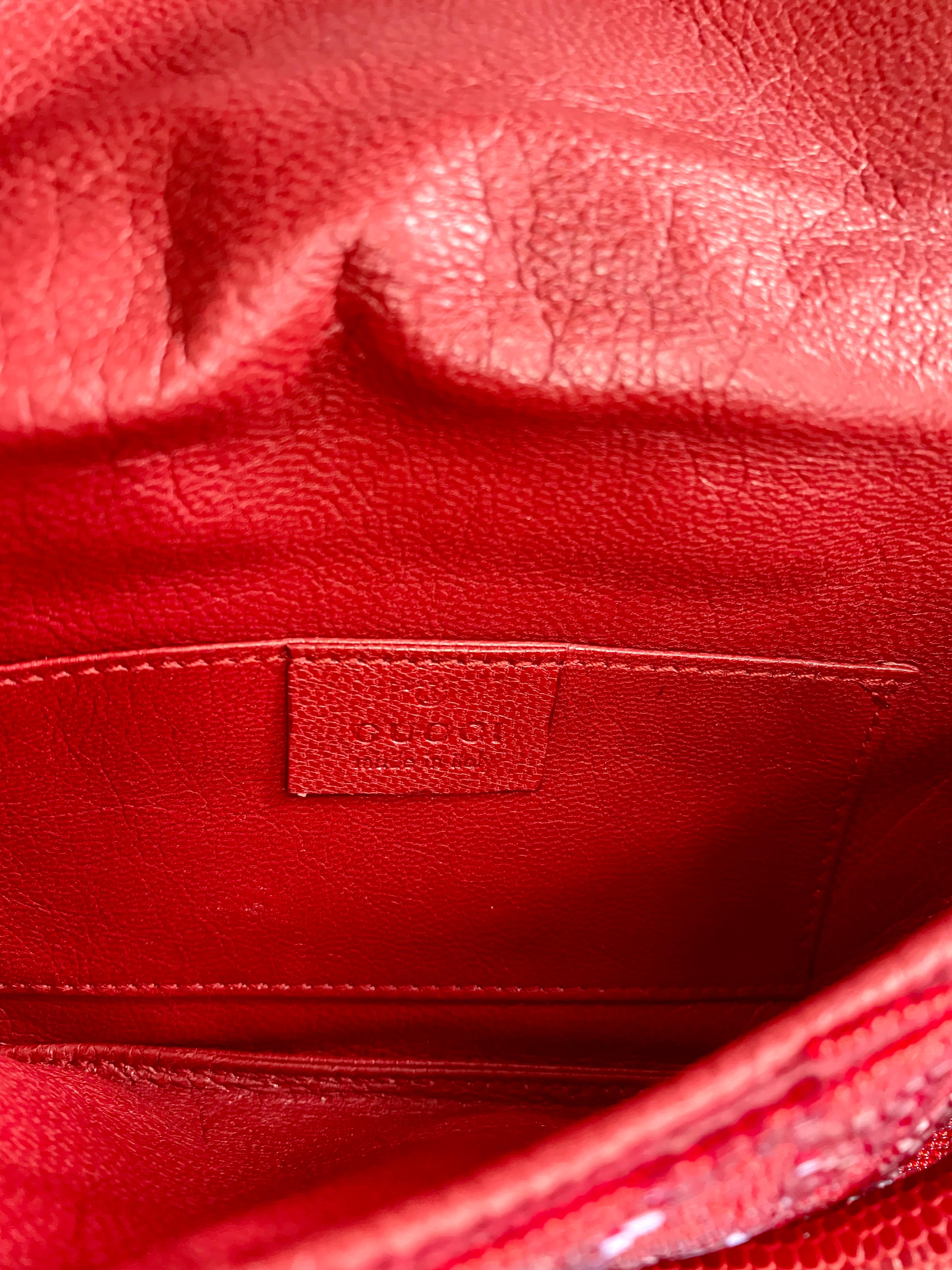 Women's Gucci by Tom Ford Beaded GG Red Horsebit Convertible Chain Clutch Lizard