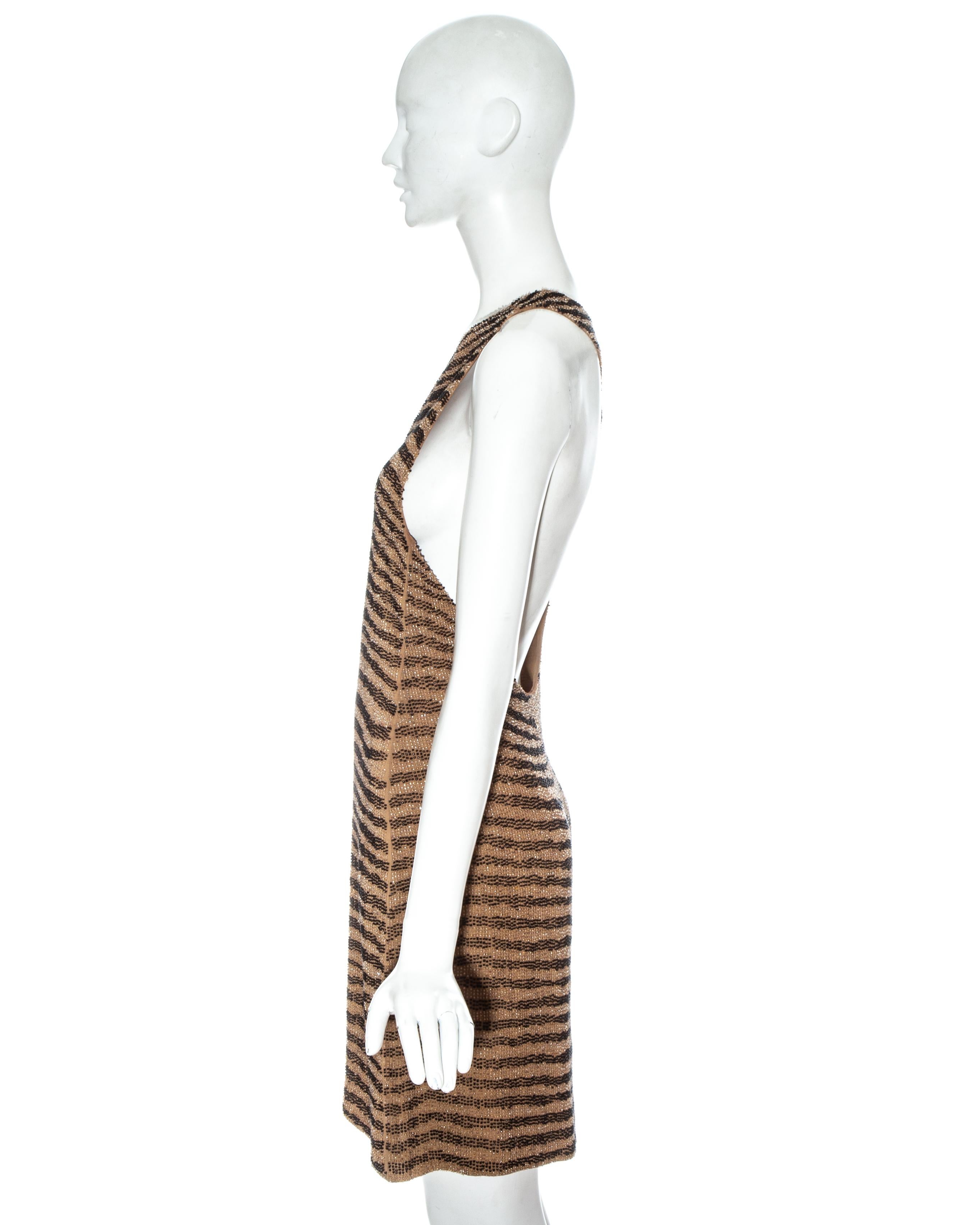 Brown Gucci by Tom Ford beaded silk open back evening dress, ss 2000