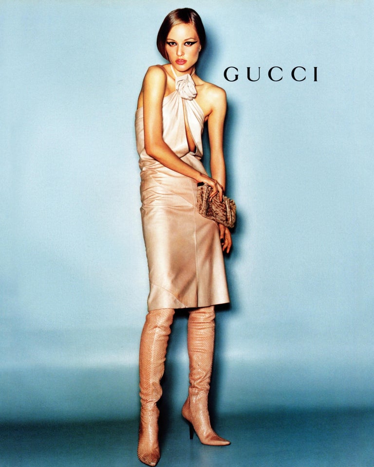 Black Gucci by Tom Ford beige and brown lizard over the knee boots, fw 1999 For Sale
