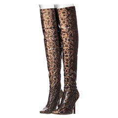 Botas sobre la rodilla de lagarto beige y marrón Gucci by Tom Ford, fw 1999