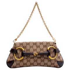 Gucci by Tom Ford Beige GG Canvas Horsebit Chain Small Clutch Bag