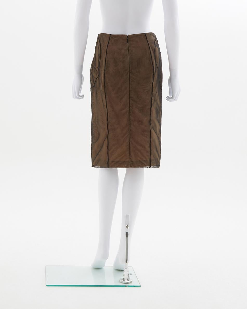 Gucci by Tom Ford beige mesh tulle overlay bodycon skirt , ss 2001 In Good Condition For Sale In Milano, IT
