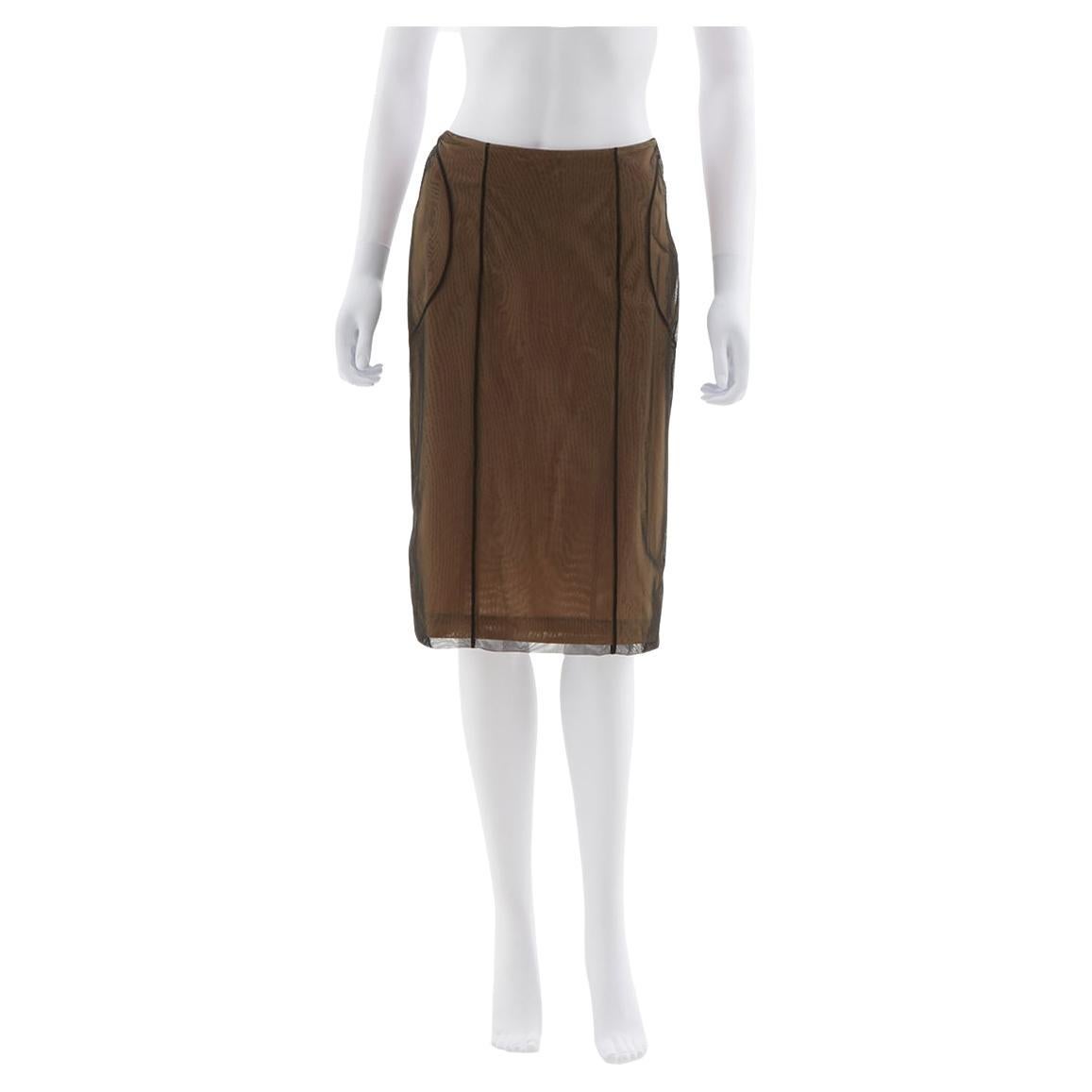 Gucci by Tom Ford beige mesh tulle overlay bodycon skirt , ss 2001 For Sale