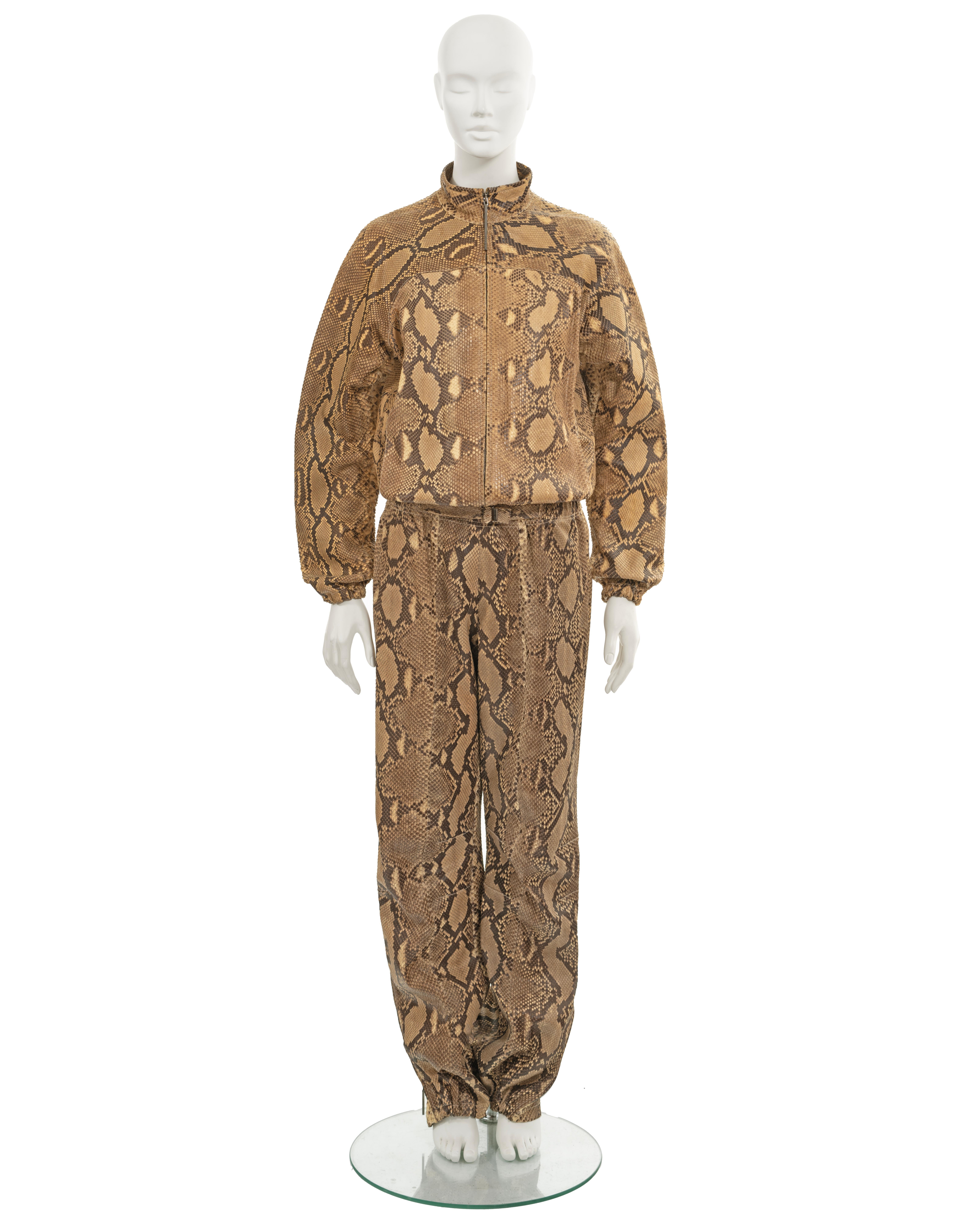 An Archival Gucci tracksuit from the Spring-Summer 2000 collection, designed under the creative direction of Tom Ford. This tracksuit is crafted from luxurious beige python skin, showcasing the exquisite materials used by Gucci during that era.

▪