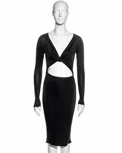 Gucci by Tom Ford black bare midriff long sleeve evening dress, fw 2003