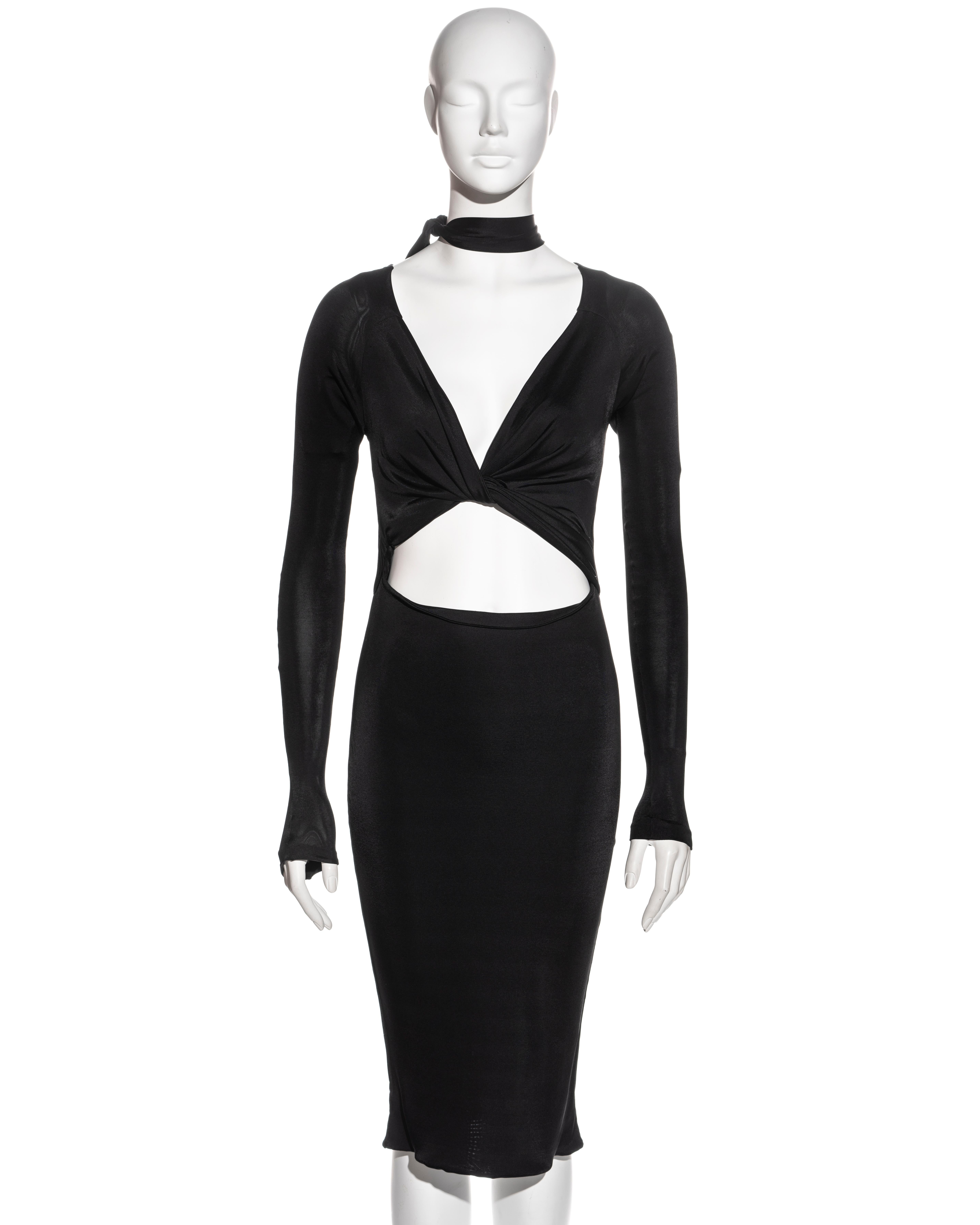 Black Gucci by Tom Ford black bare midriff long sleeve evening dress, fw 2003