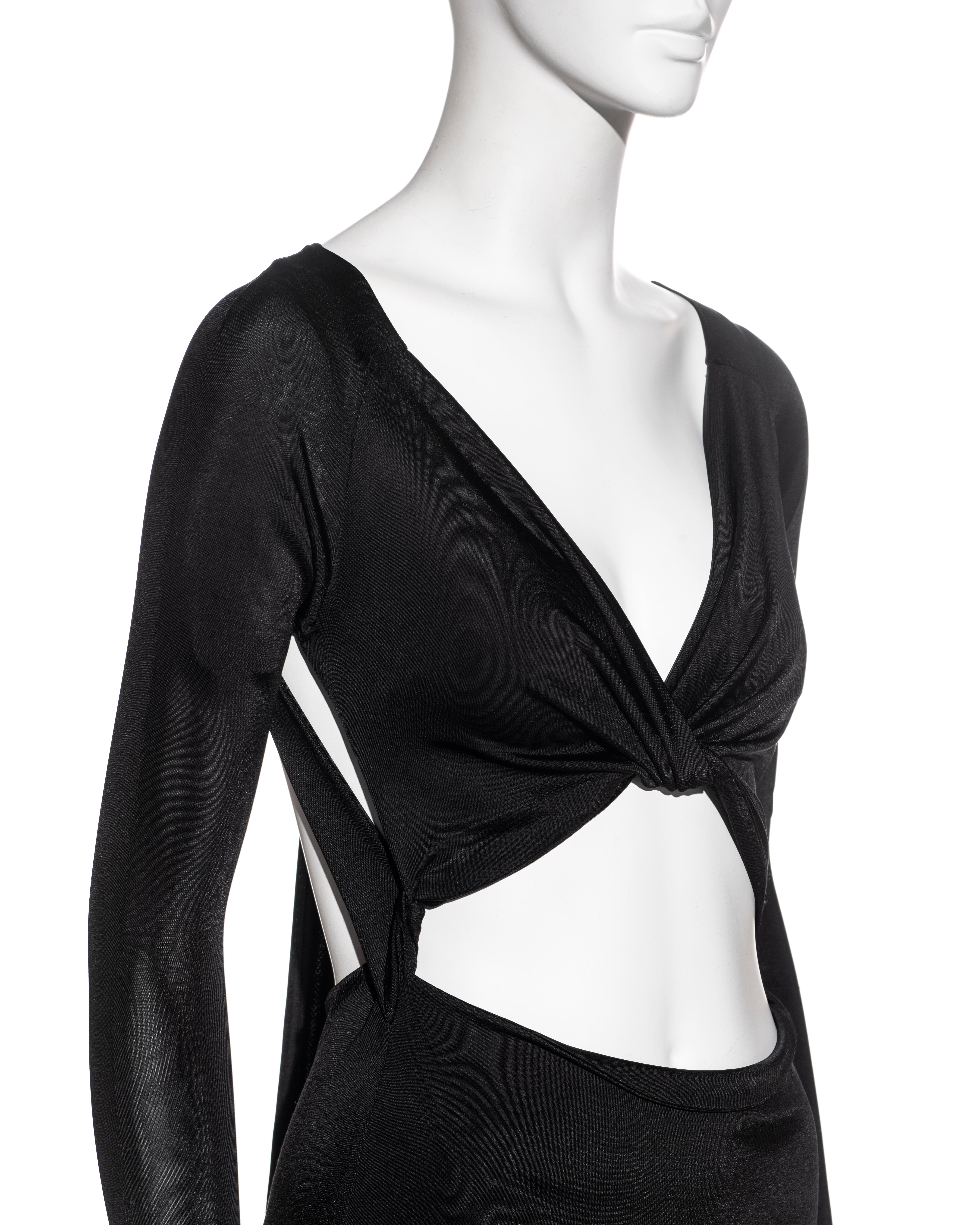 Women's Gucci by Tom Ford black bare midriff long sleeve evening dress, fw 2003