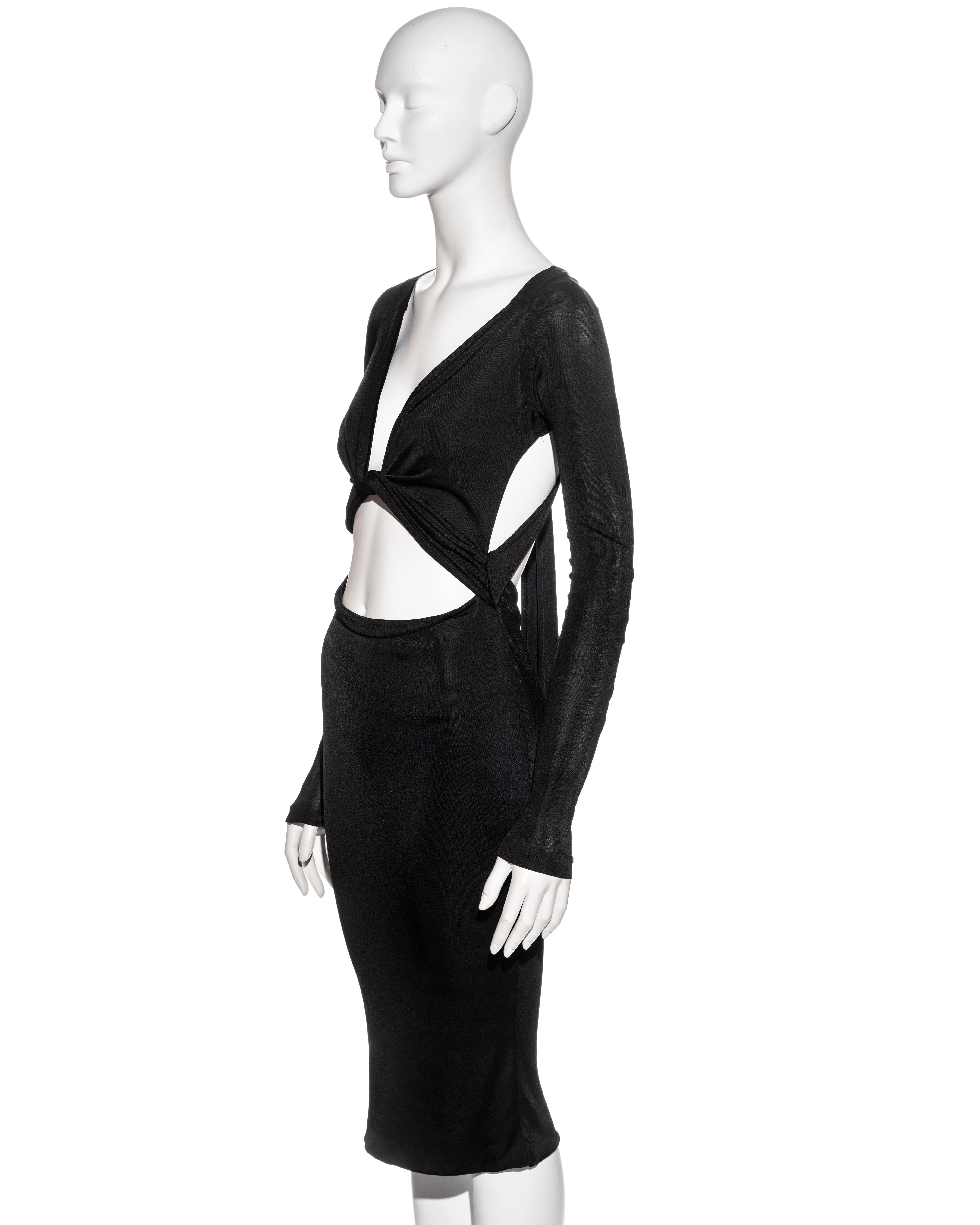 Gucci by Tom Ford black bare midriff long sleeve evening dress, fw 2003 1