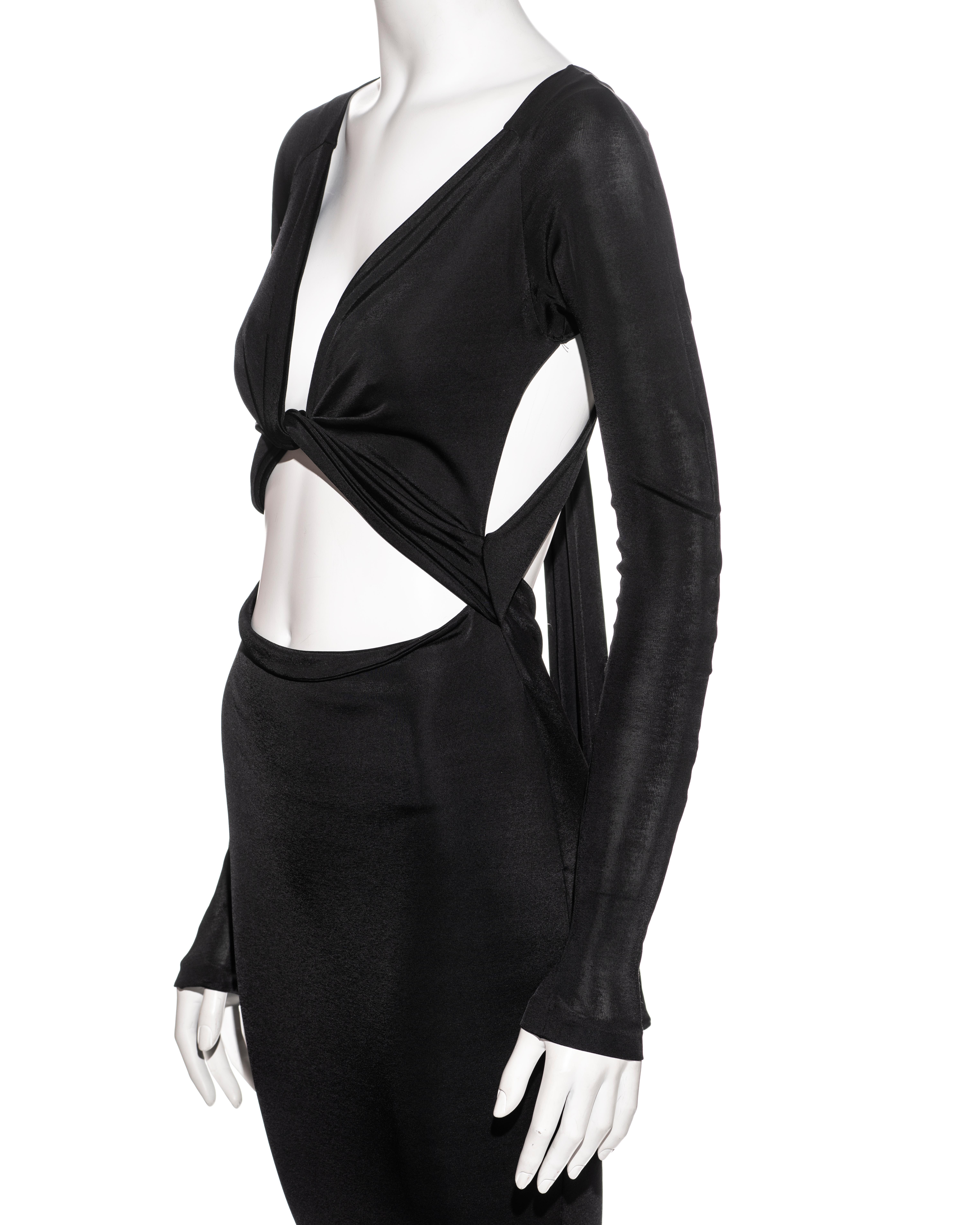 Gucci by Tom Ford black bare midriff long sleeve evening dress, fw 2003 2