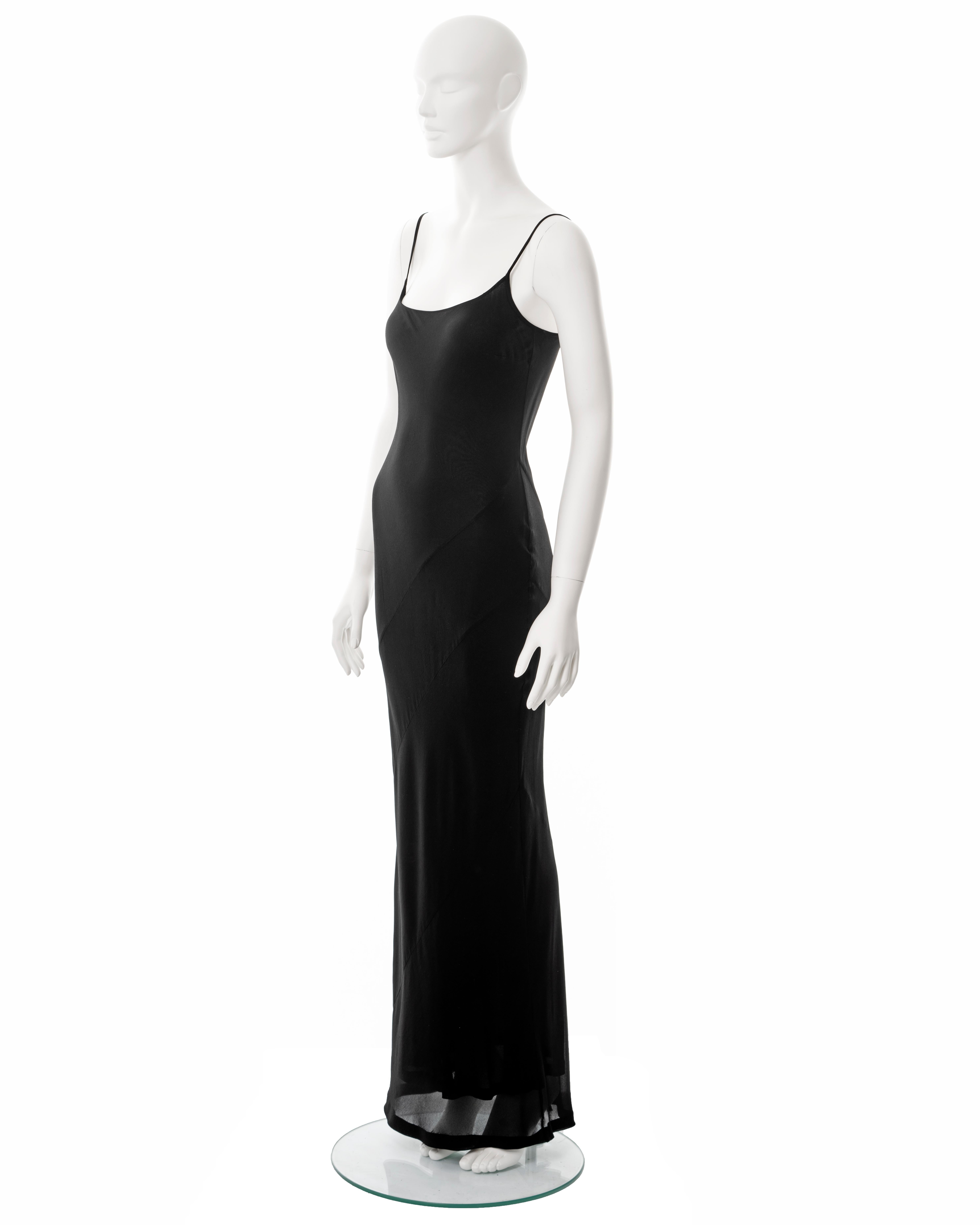 Black Gucci by Tom Ford black bias cut silk crepe chiffon evening slip dress, ss 1997 For Sale