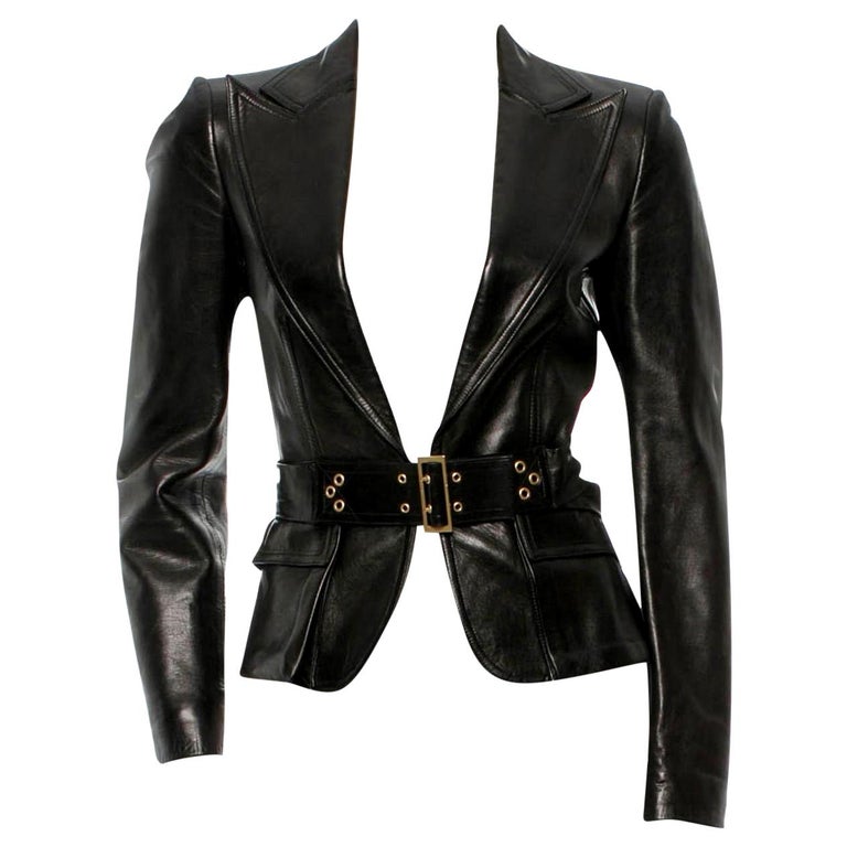 Gucci by Tom Ford Black Corset Belted Leather Jacket 2003 at 1stDibs ...