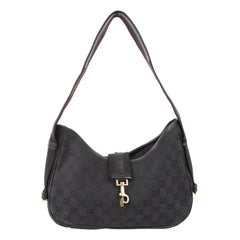 Gucci by Tom Ford Black Cotton Leather Monogram Shoulder Bag