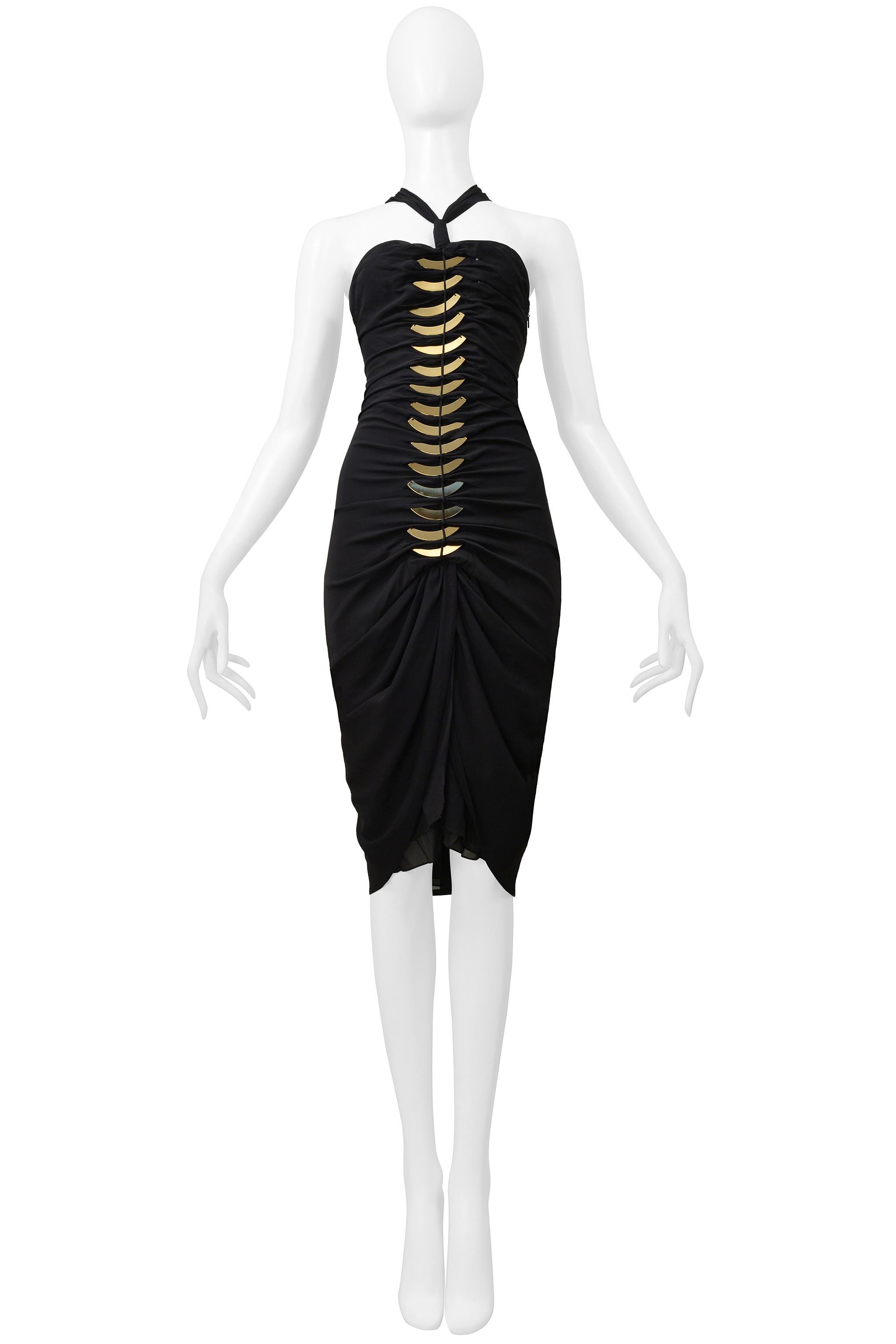 Gray Gucci By Tom Ford Black Cutout Dress With Gold Fan Hardware 2004 For Sale