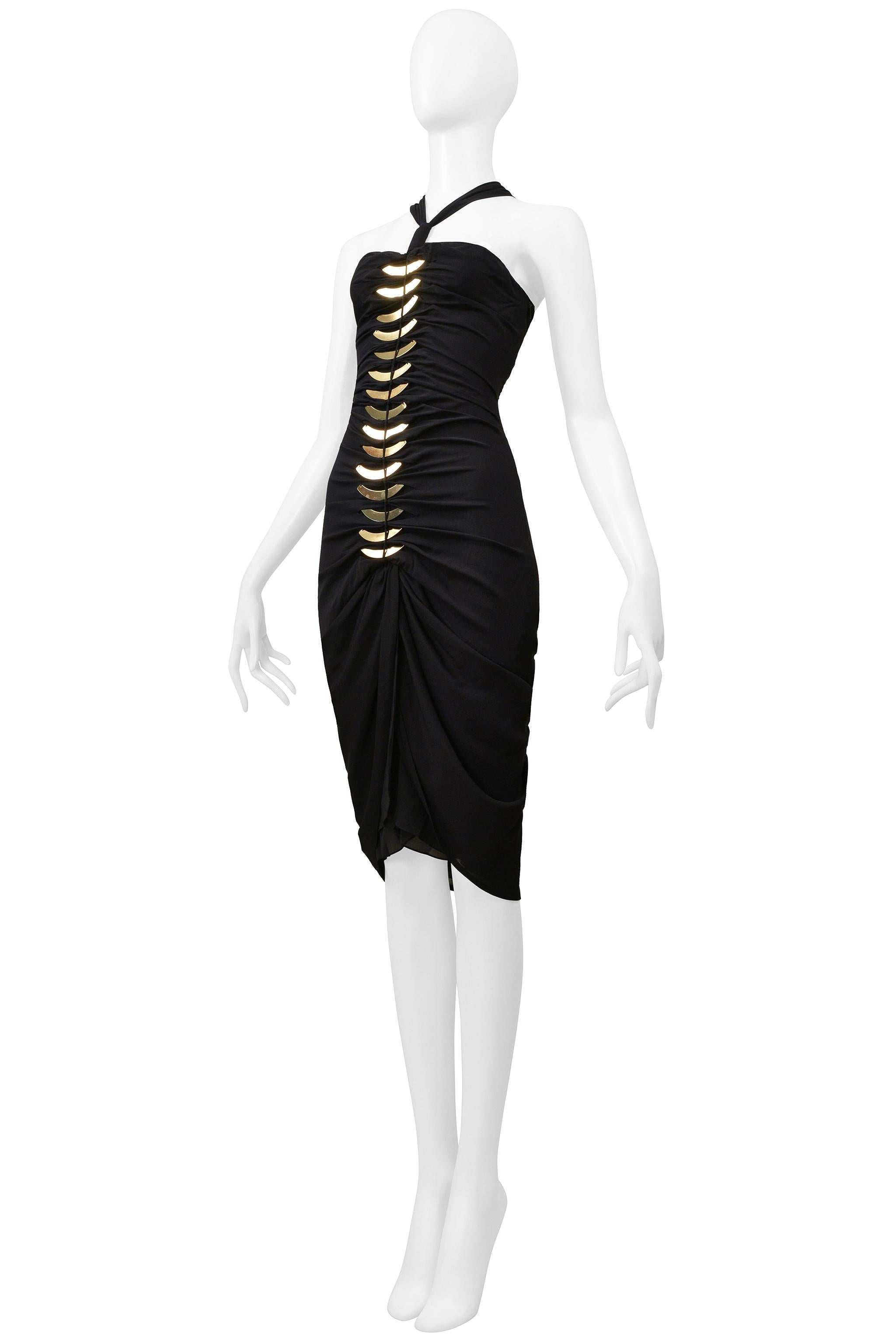 Women's Gucci By Tom Ford Black Cutout Dress With Gold Fan Hardware 2004 For Sale