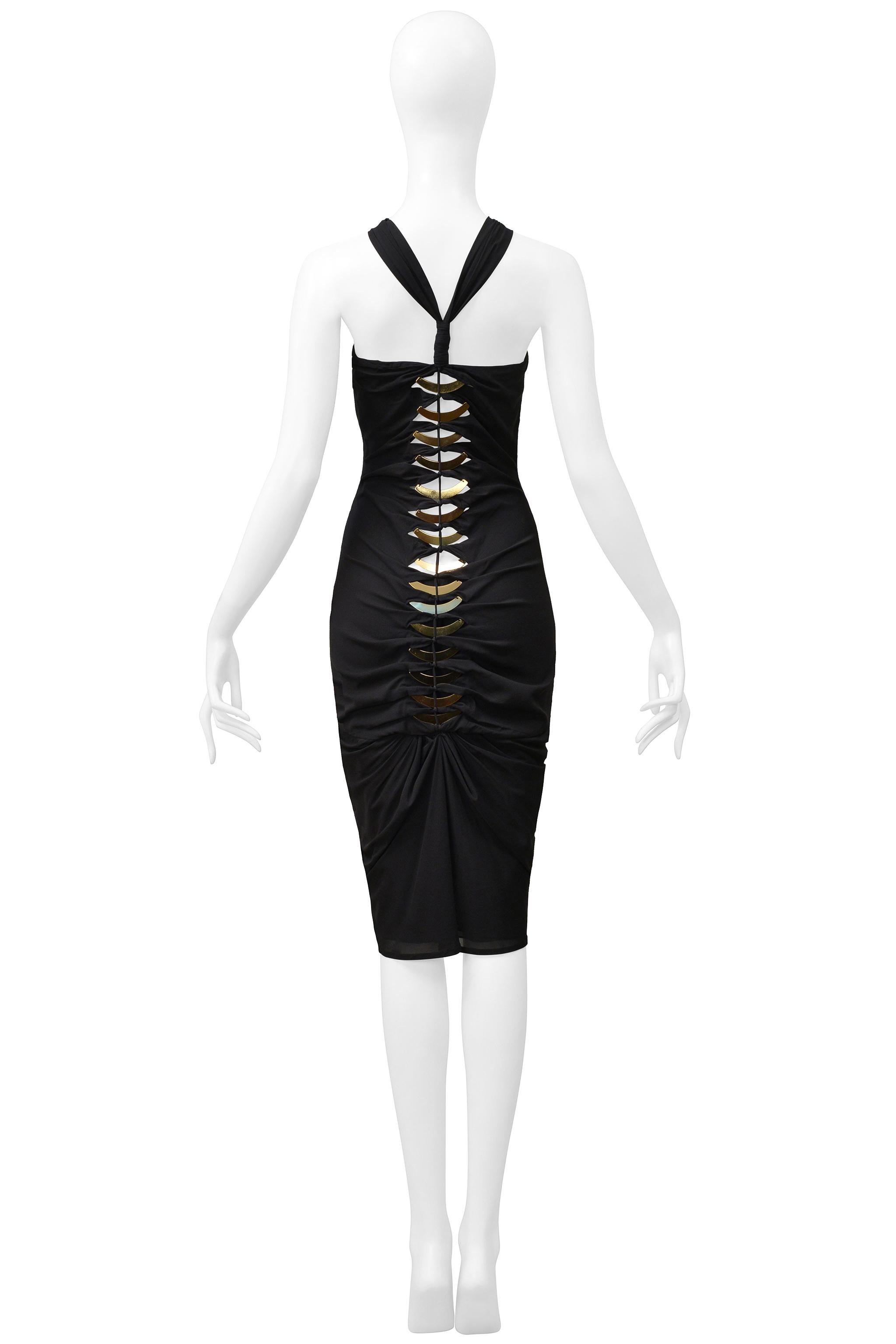 Gucci By Tom Ford Black Cutout Dress With Gold Fan Hardware 2004 For Sale 1