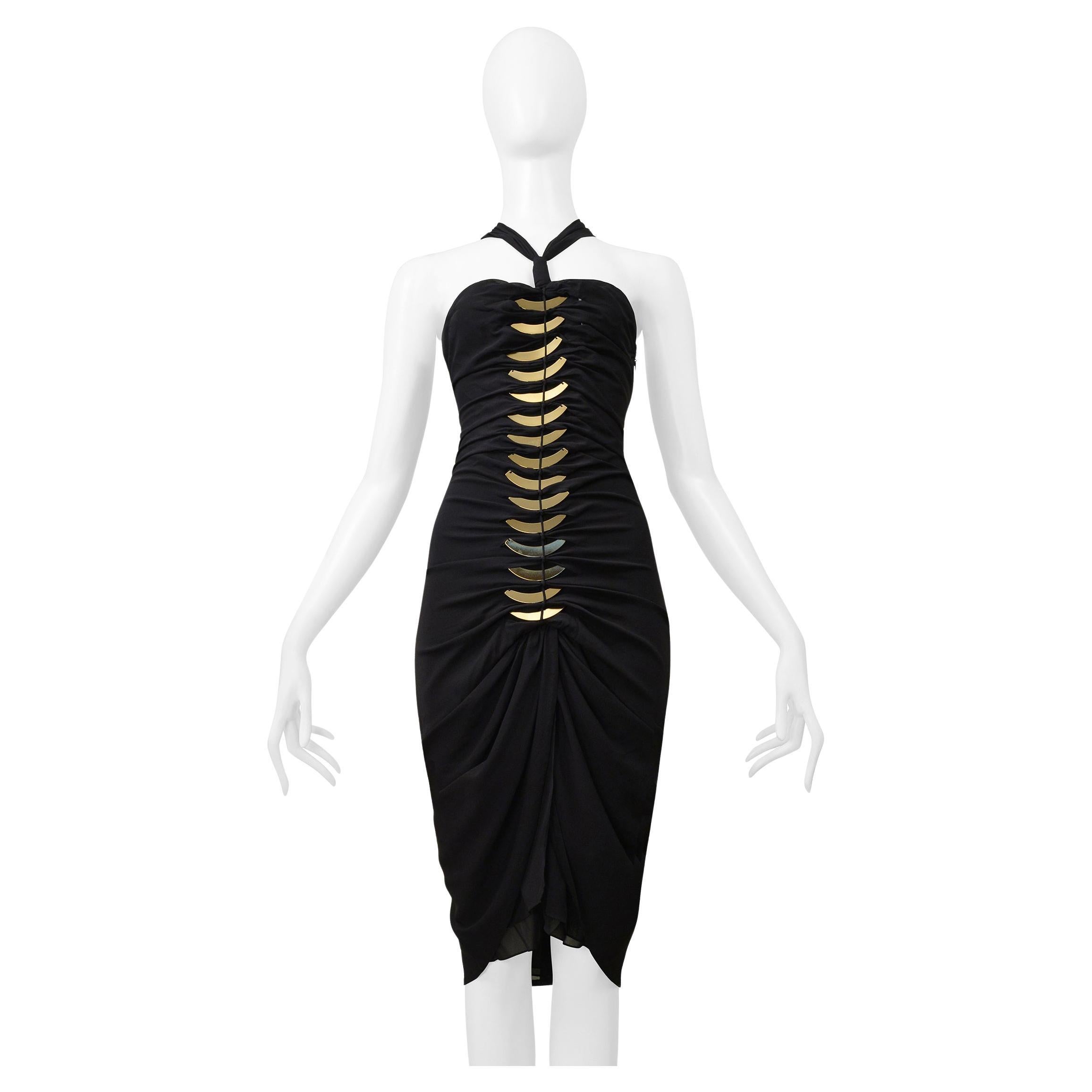 Gucci By Tom Ford Black Cutout Dress With Gold Fan Hardware 2004 For Sale