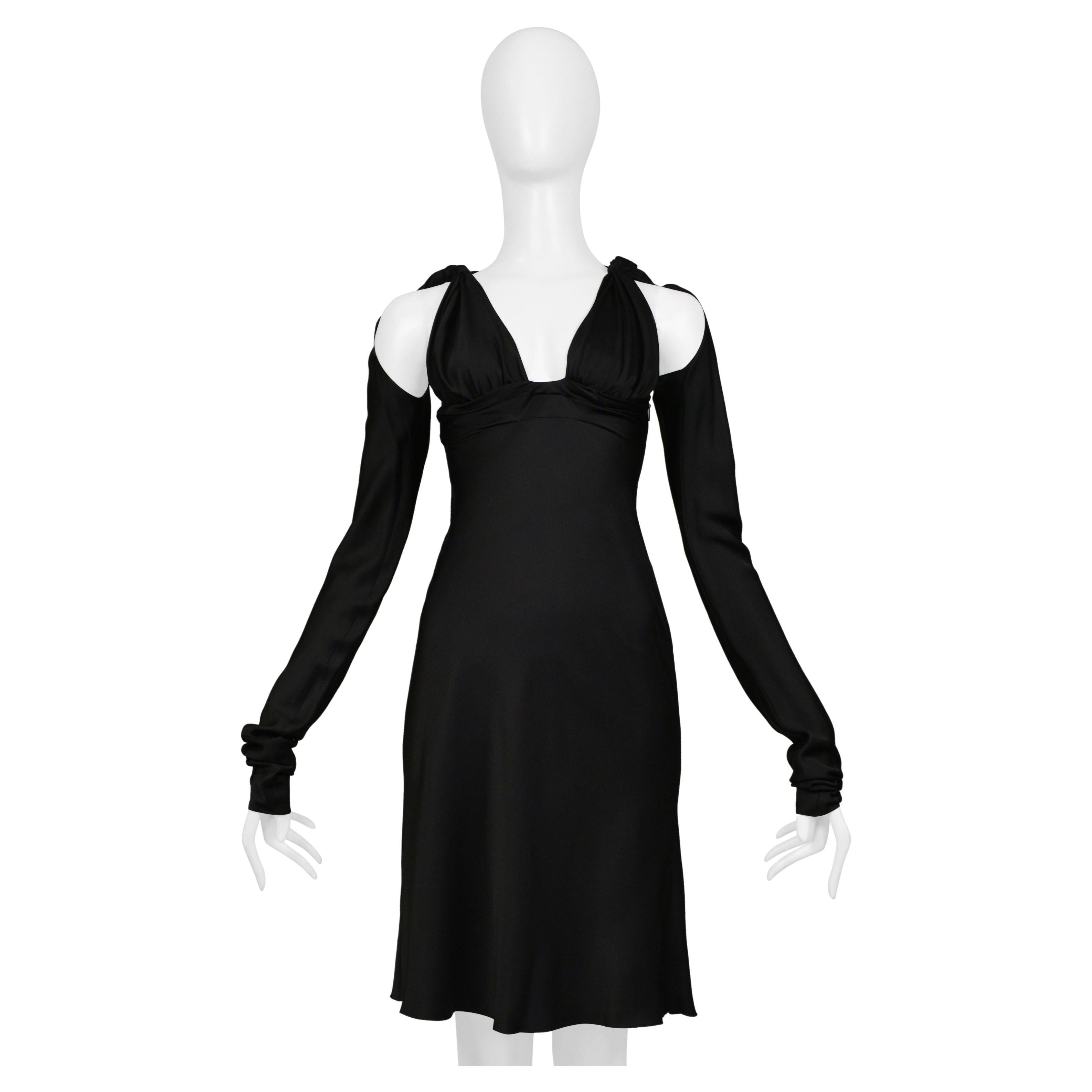 Gucci By Tom Ford Black Cutout Halter Dress With Attached Sleeves 2002